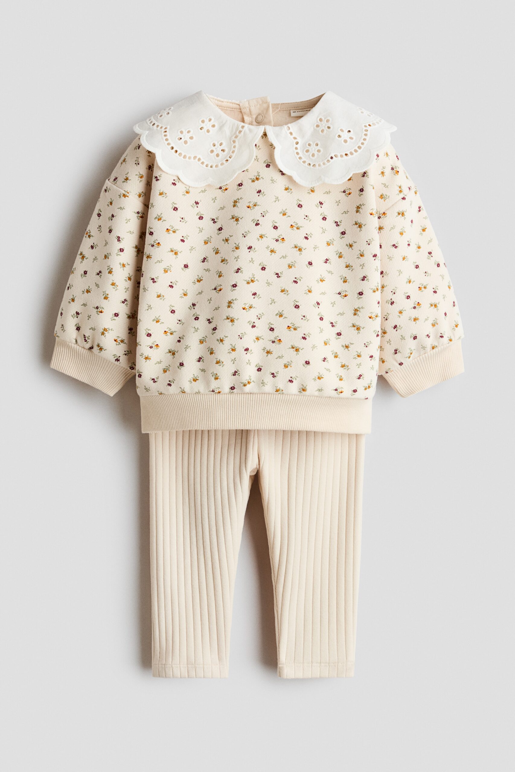 H & M - Tweedelige set - Top en legging - Lichtbeige/Bloemen