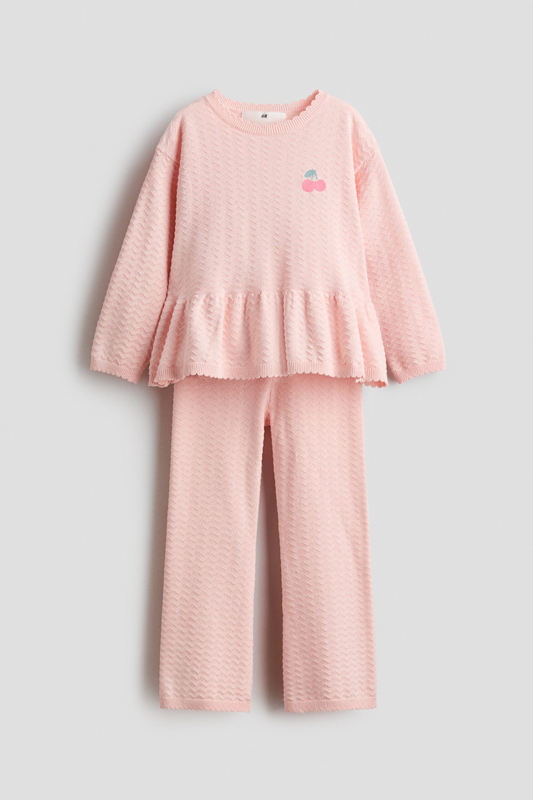 H & M - Tweedelige ajourgebreide set met motieven - Lichtroze/Kersen