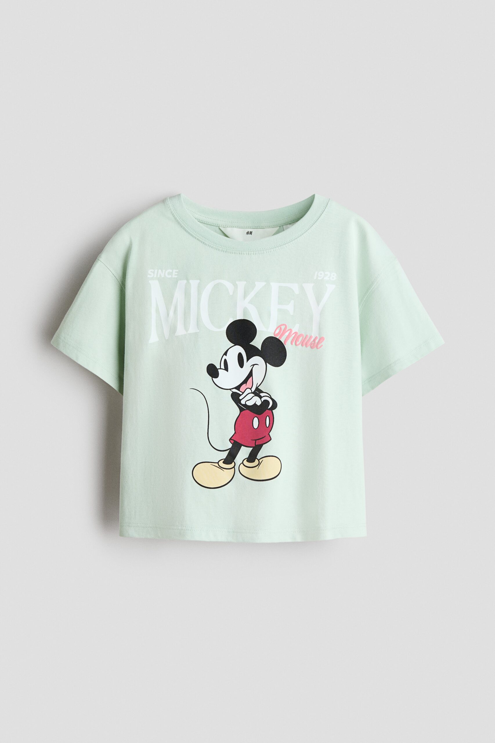 H & M - Katoenen T-shirt met geprint motief - Mintgroen/Mickey Mouse