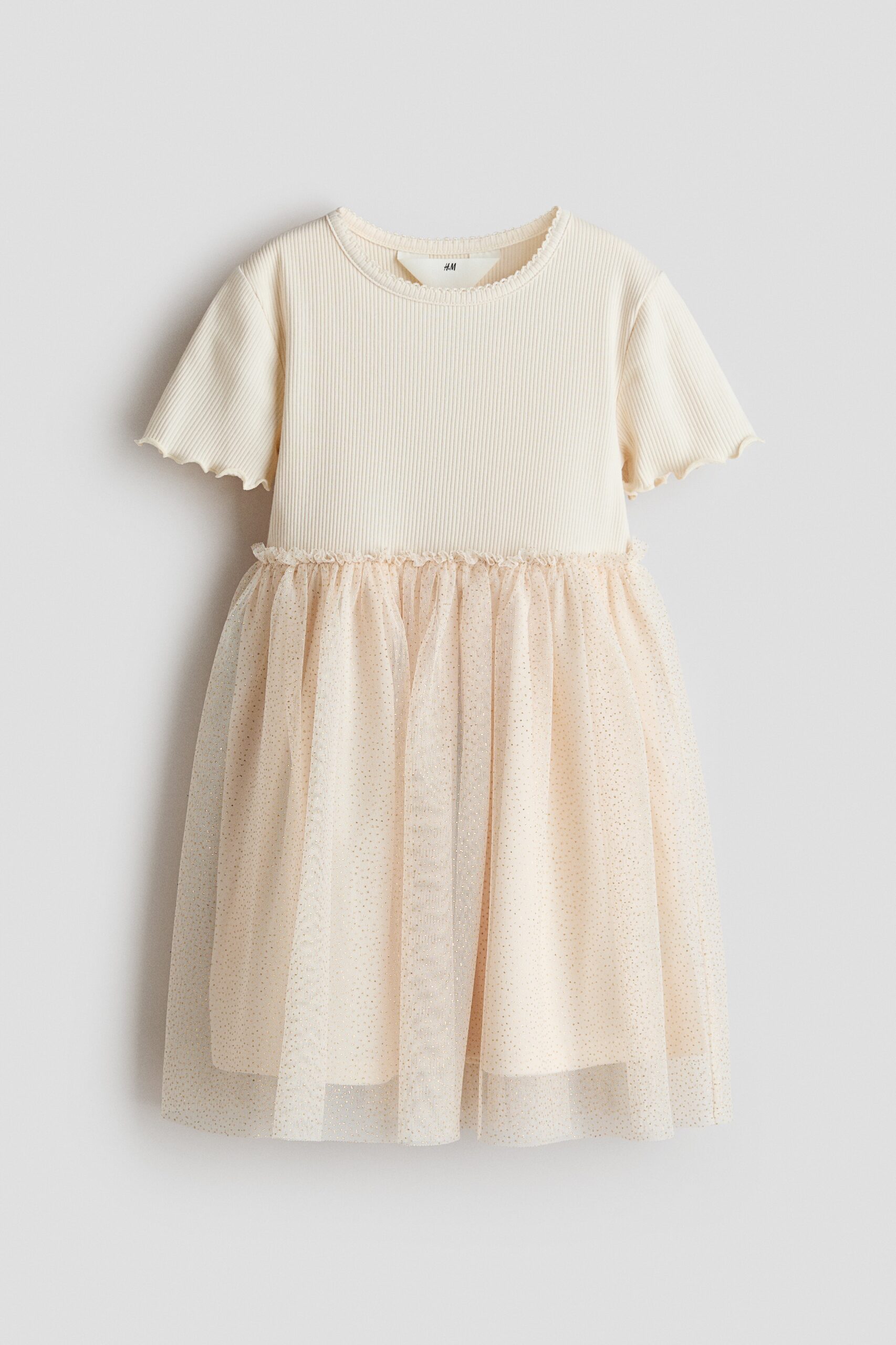 H & M - Jurk met tulen rok - Lichtbeige