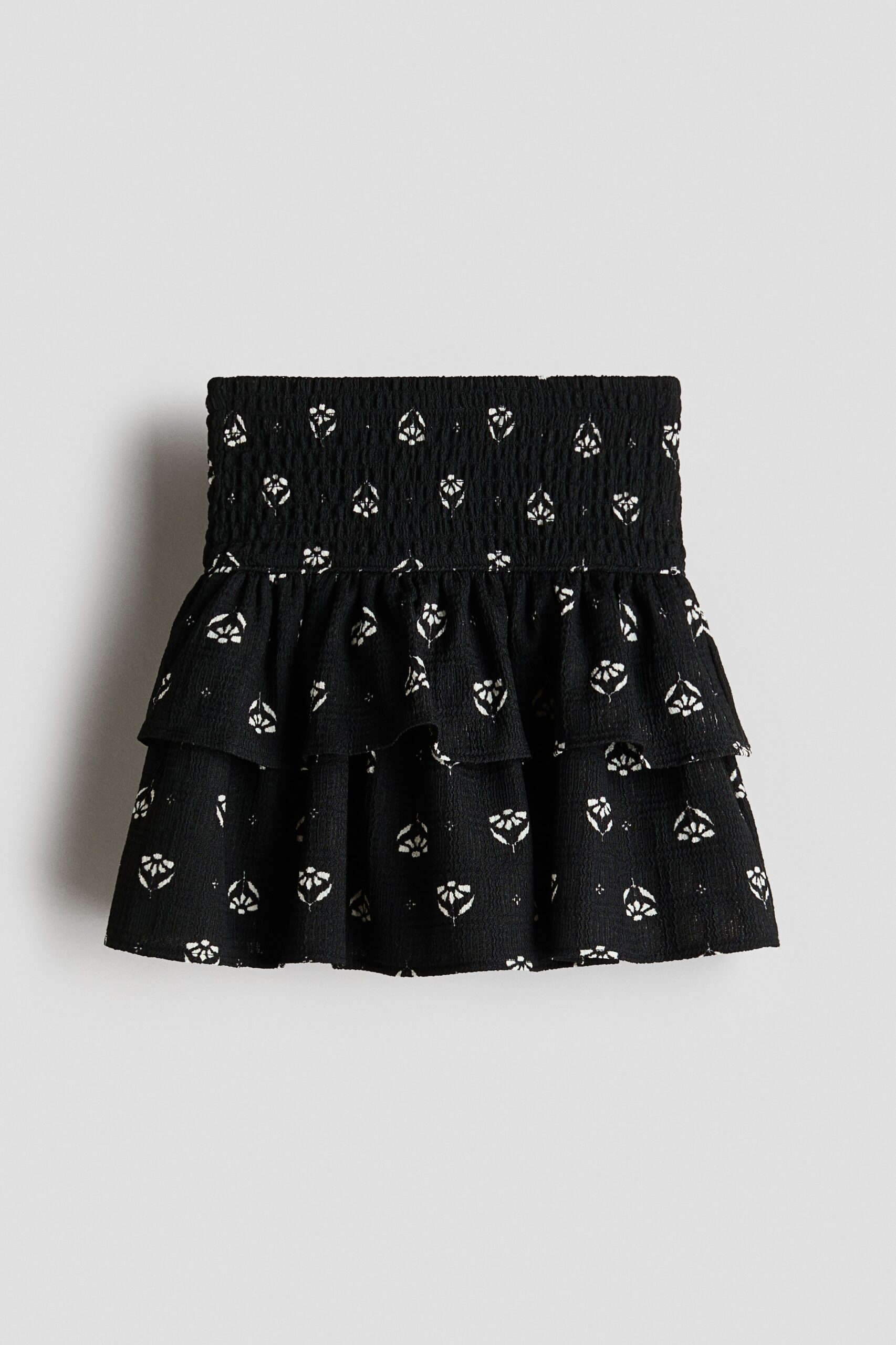 H & M - Volantrok van crinklekwaliteit - Zwart/Bloemen