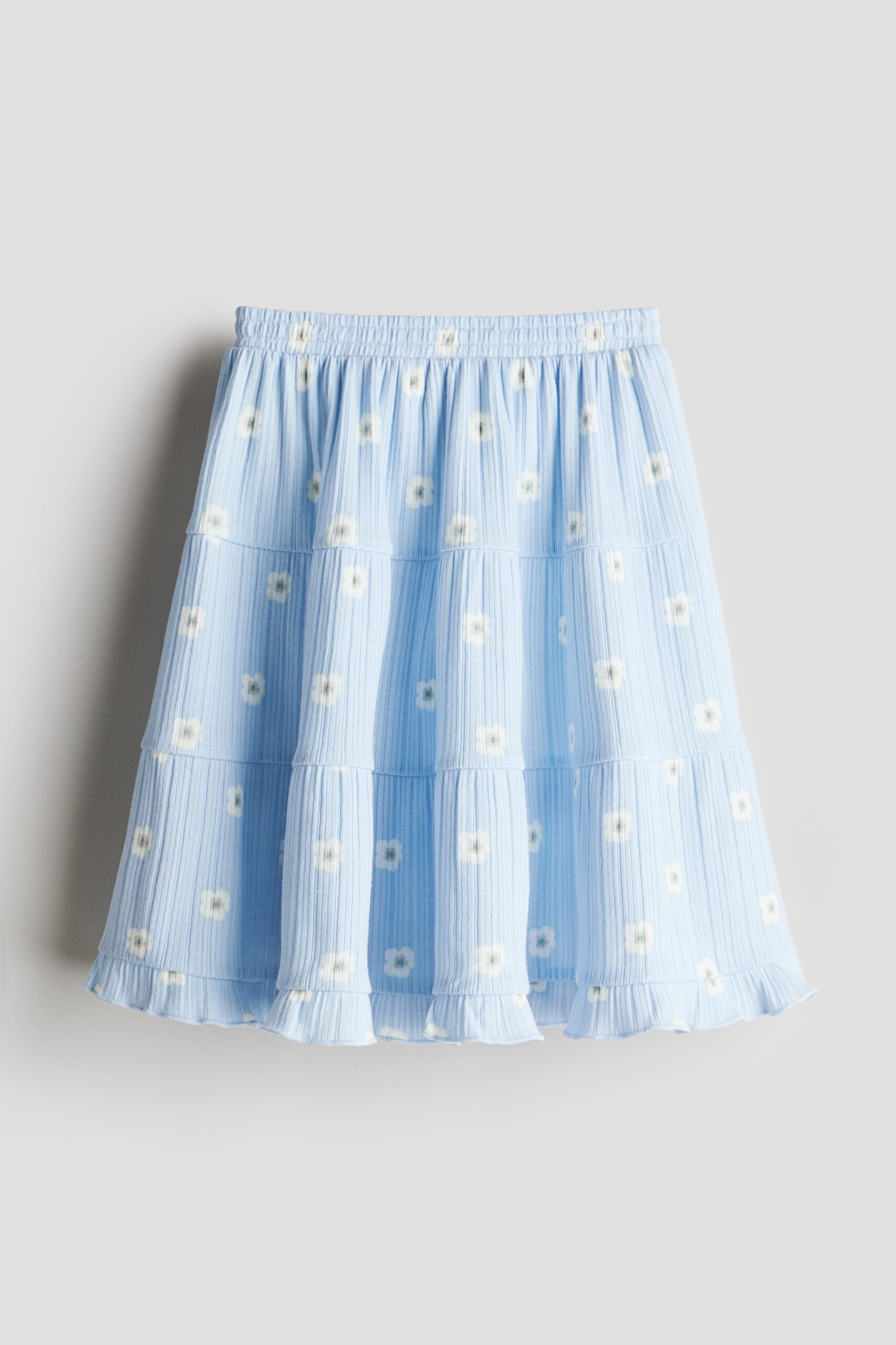 H & M - Rok van pointelletricot met dessin - Lichtblauw/Madeliefjes