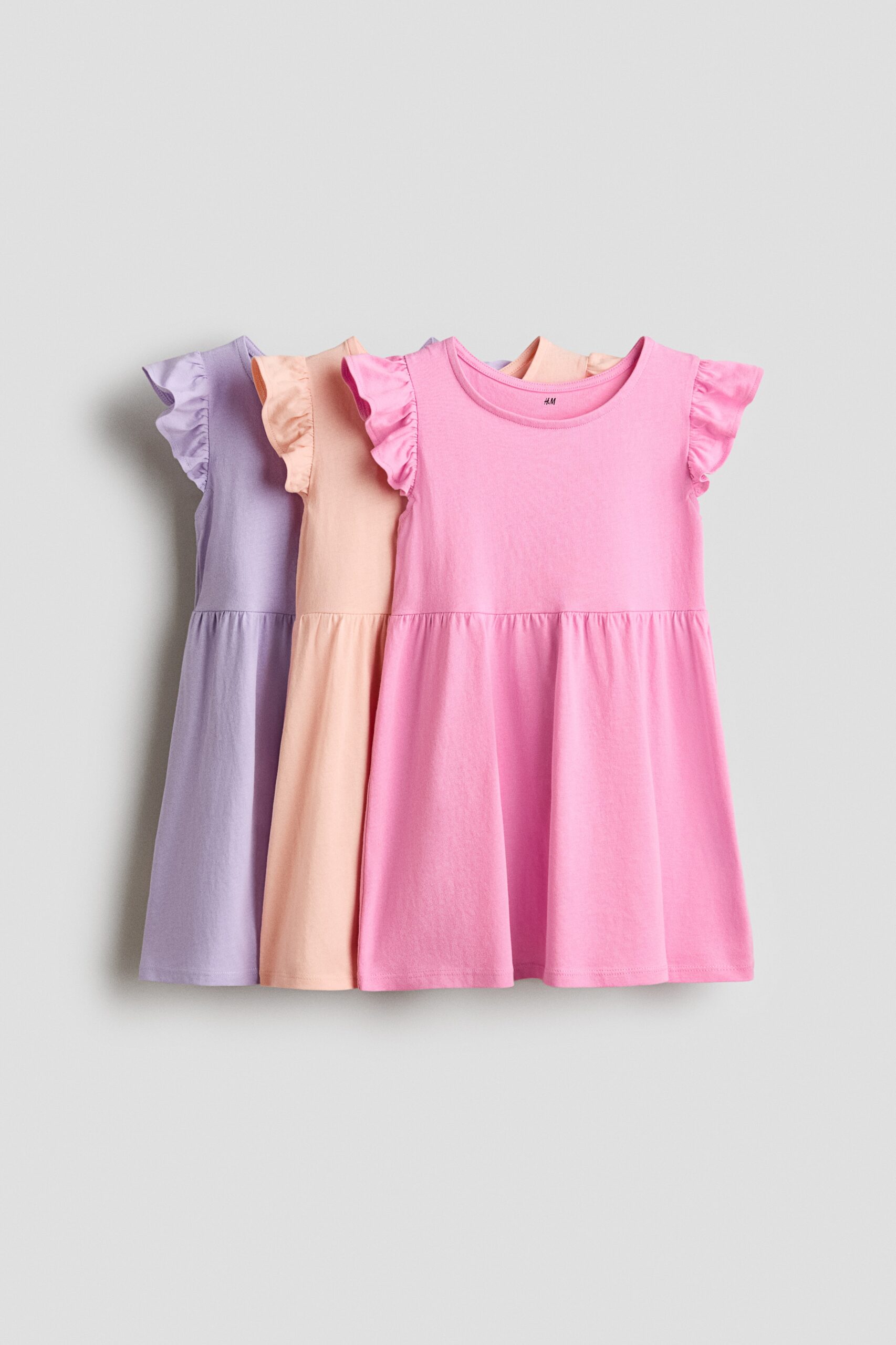 H & M - Set van 3 jurken met volantmouwtjes - Roze/Oranje/Paars