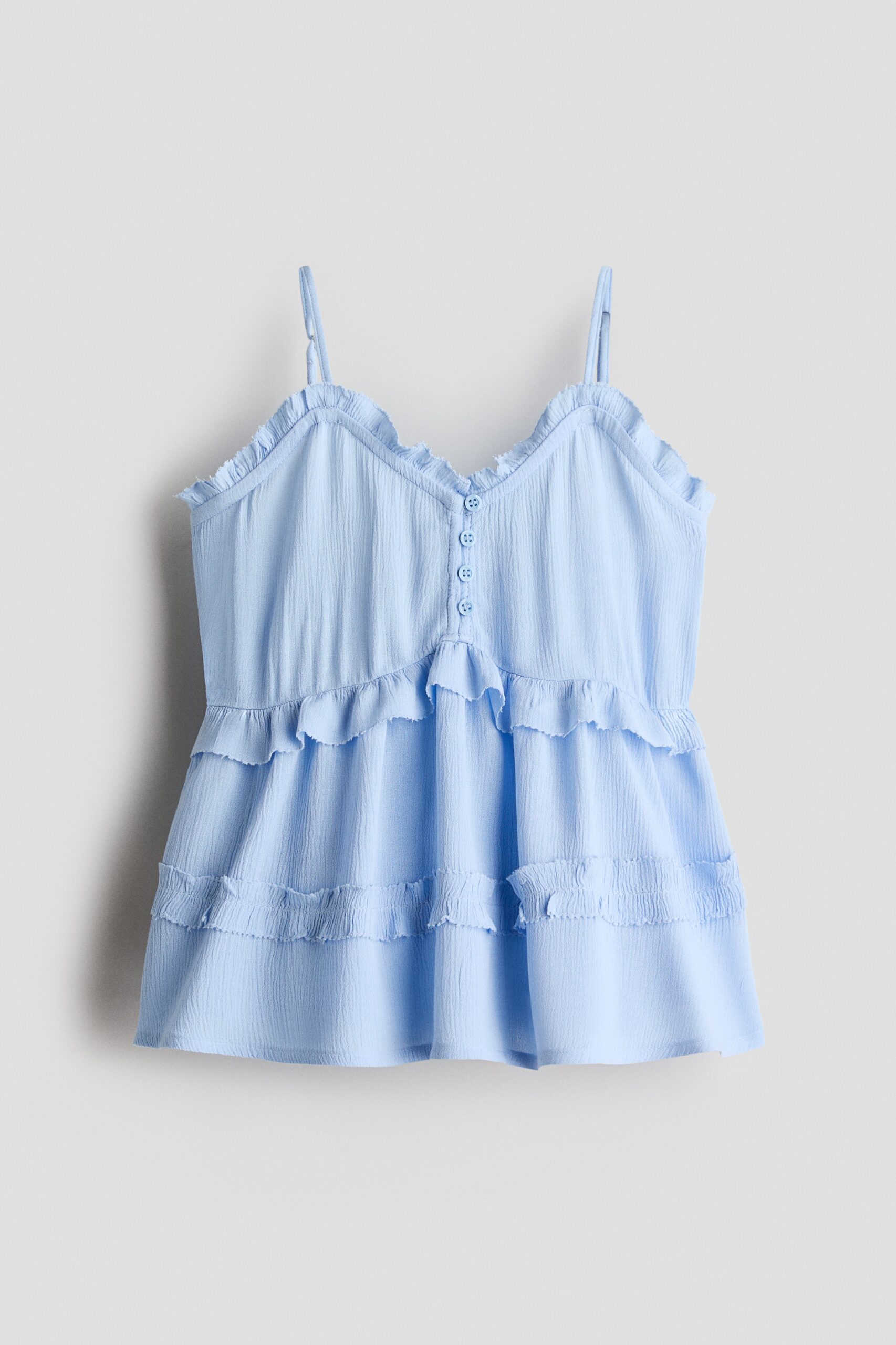 H & M - Frill-trimmed viscose top - Lichtblauw