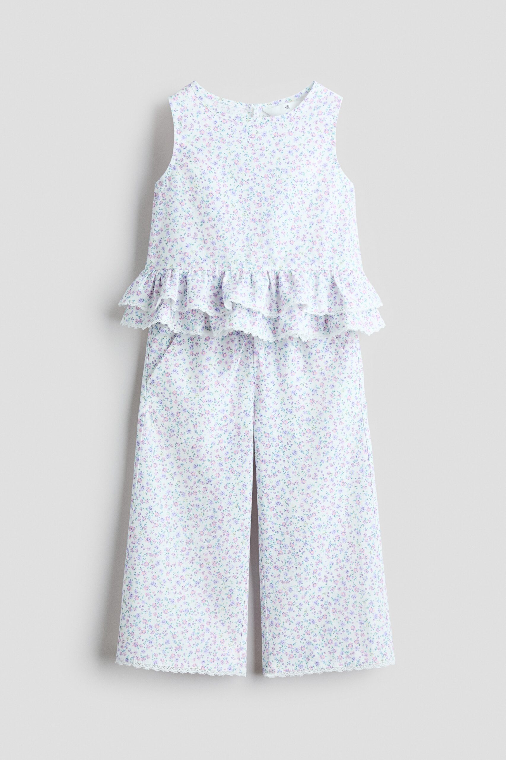 H & M - Tweedelige set van linnenmix - Wit/Bloemen