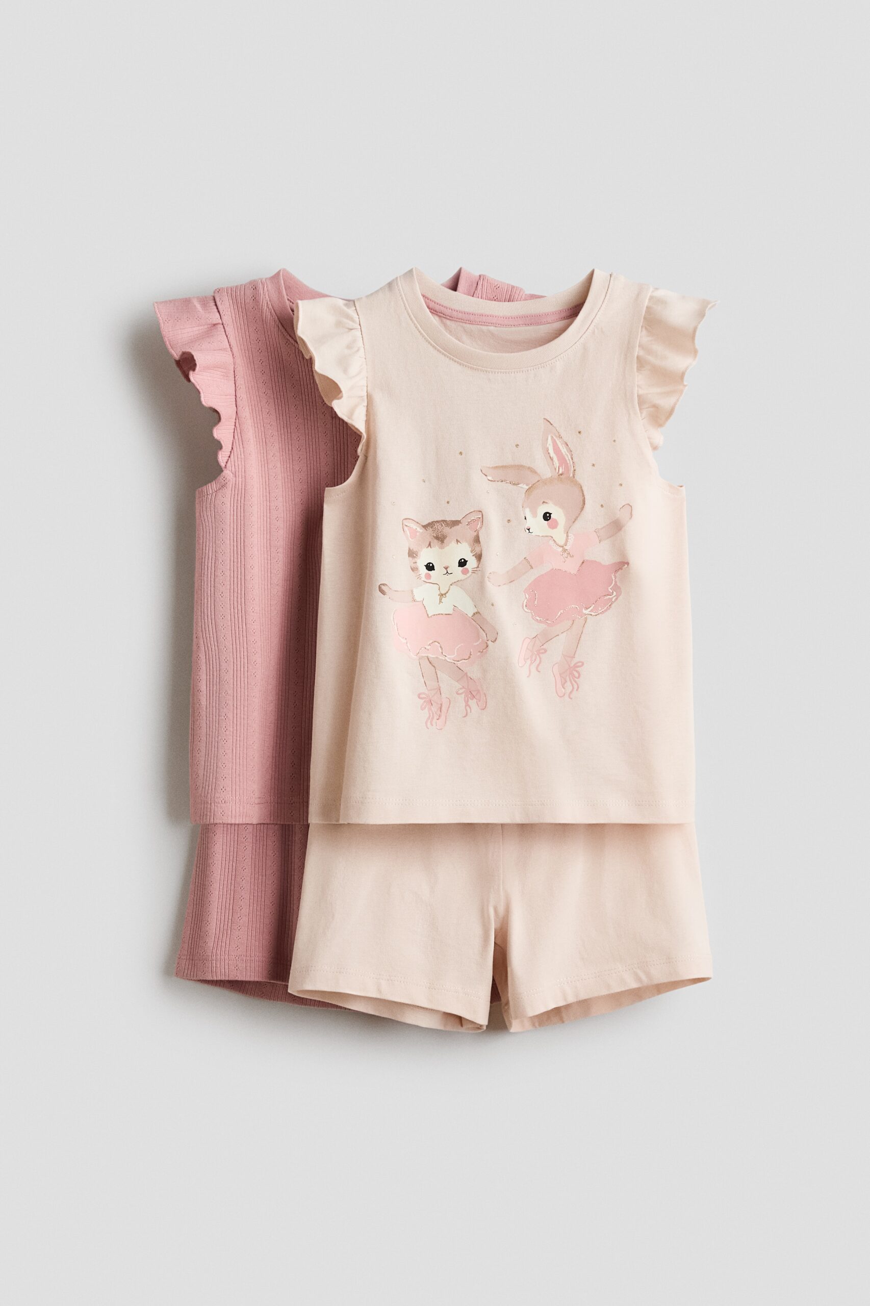 H & M - Set van 2 pyjama's met volantmouwtjes - Dusty Lichtroze/Ballerina's