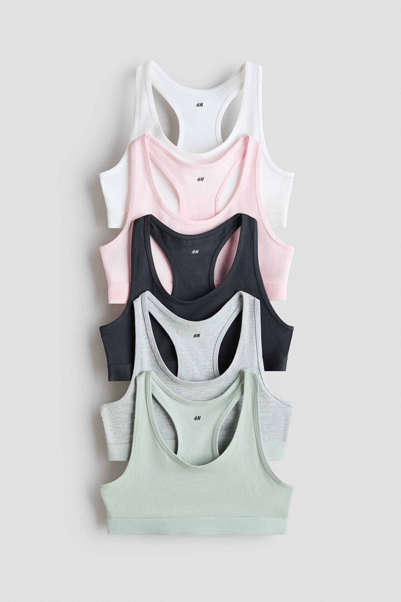H & M - Set van 5 crop tops - Dusty Groen/Lichtroze