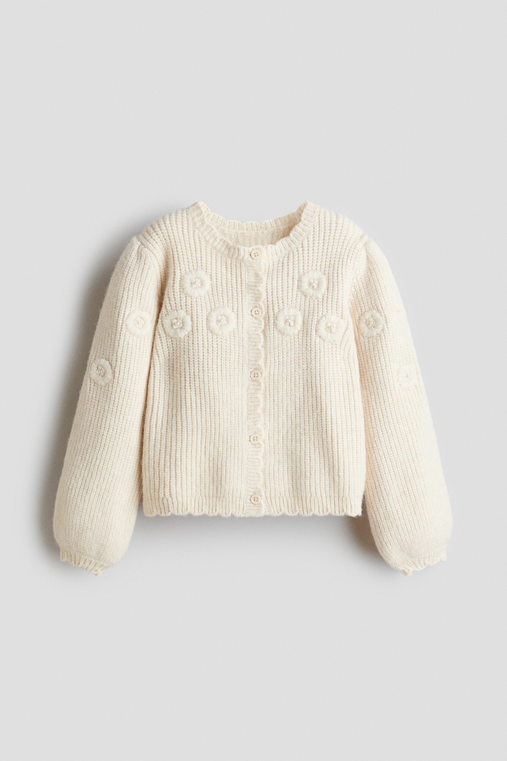 H & M - Gebreid vest met borduursel - Lichtbeige