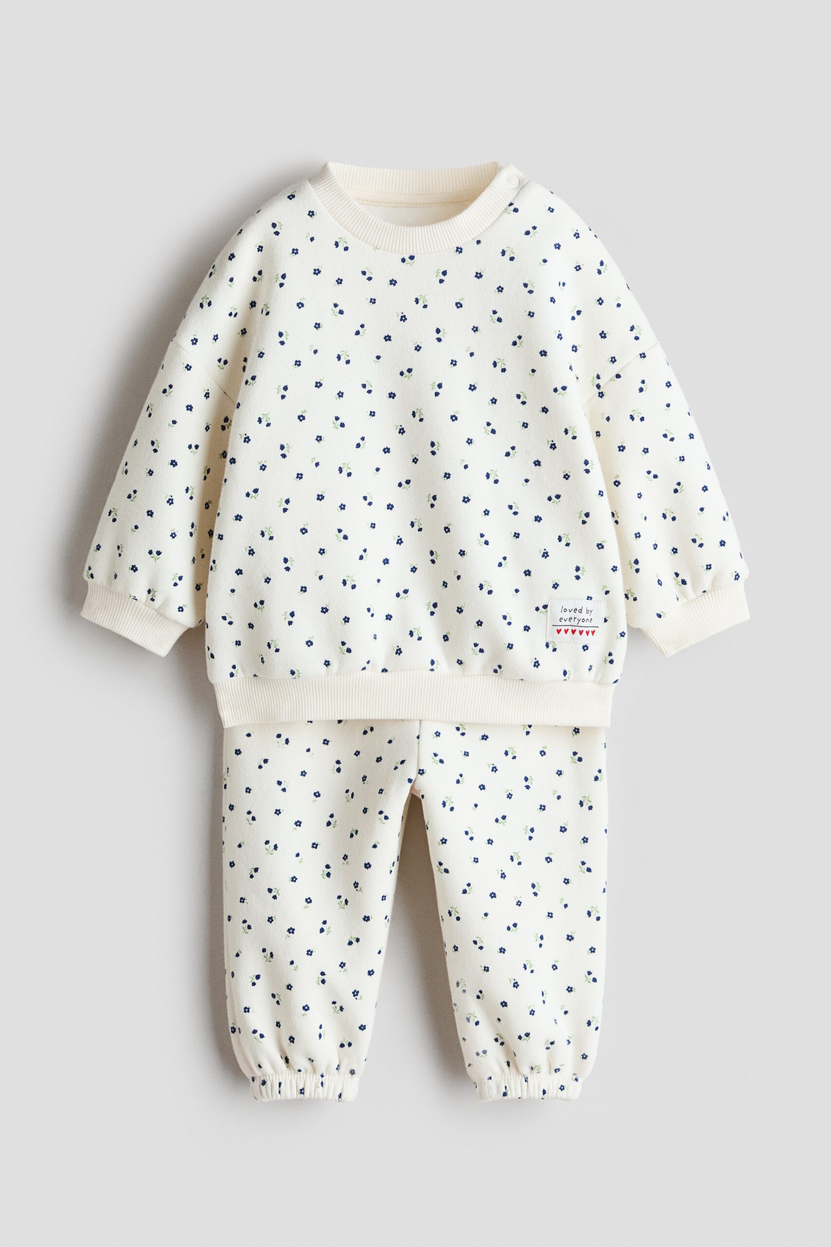 H & M - Tweedelige set van joggingstof met print - Roomwit/Bloemen