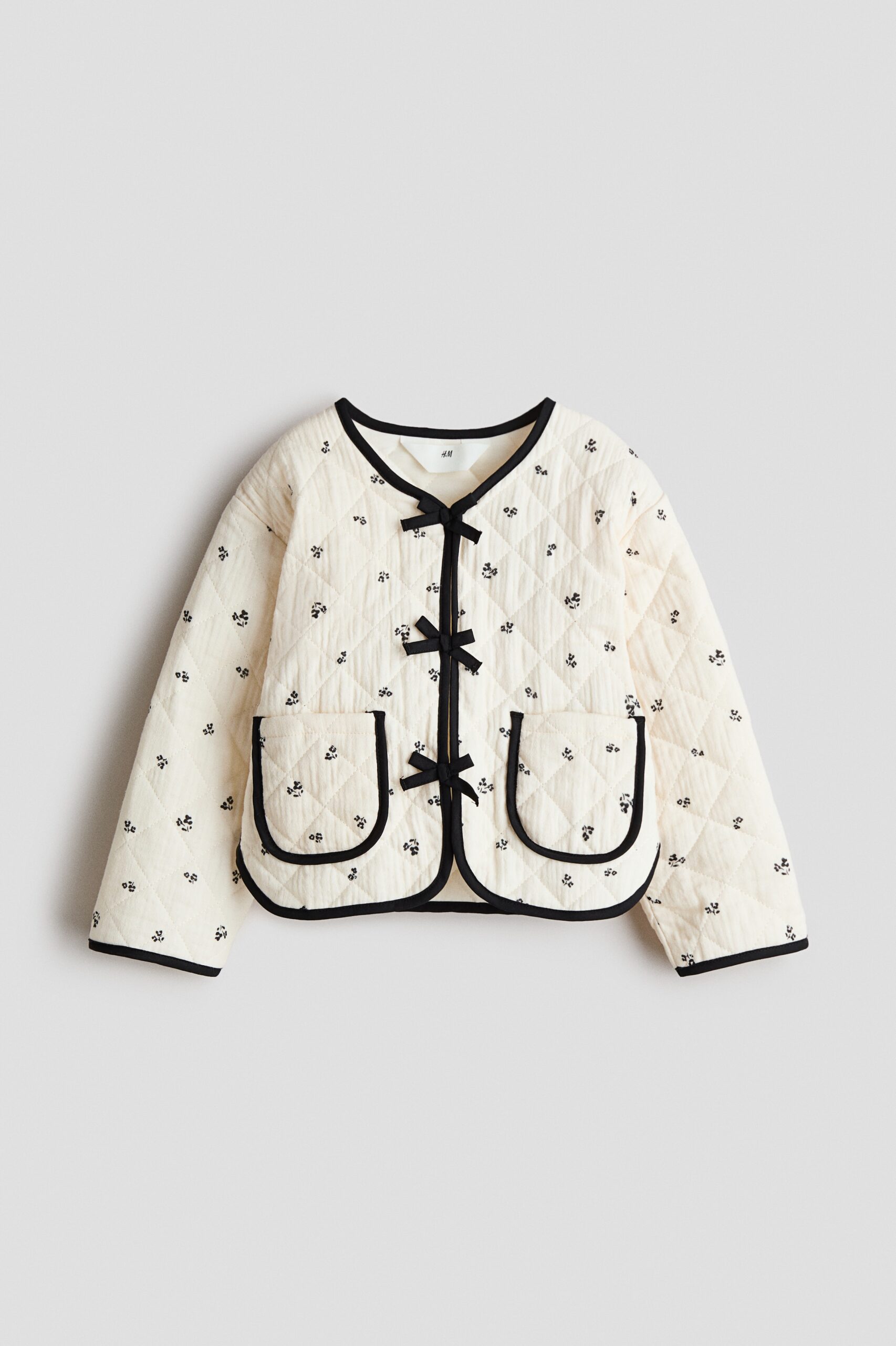 H & M - Doorgestikt jasje met print - Roomwit/Bloemen