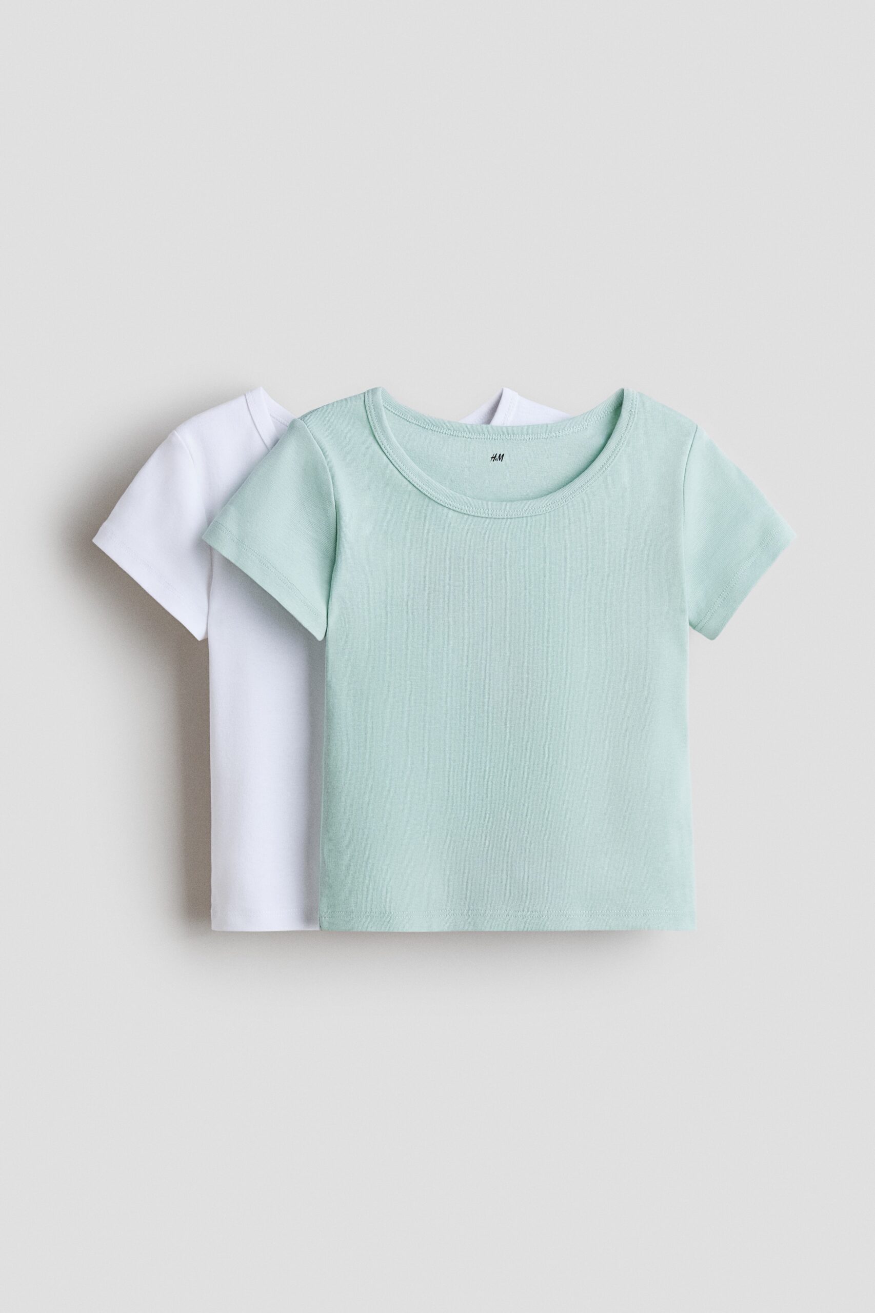 H & M - Set van 2 katoenen tops - Lichtgroen/Wit