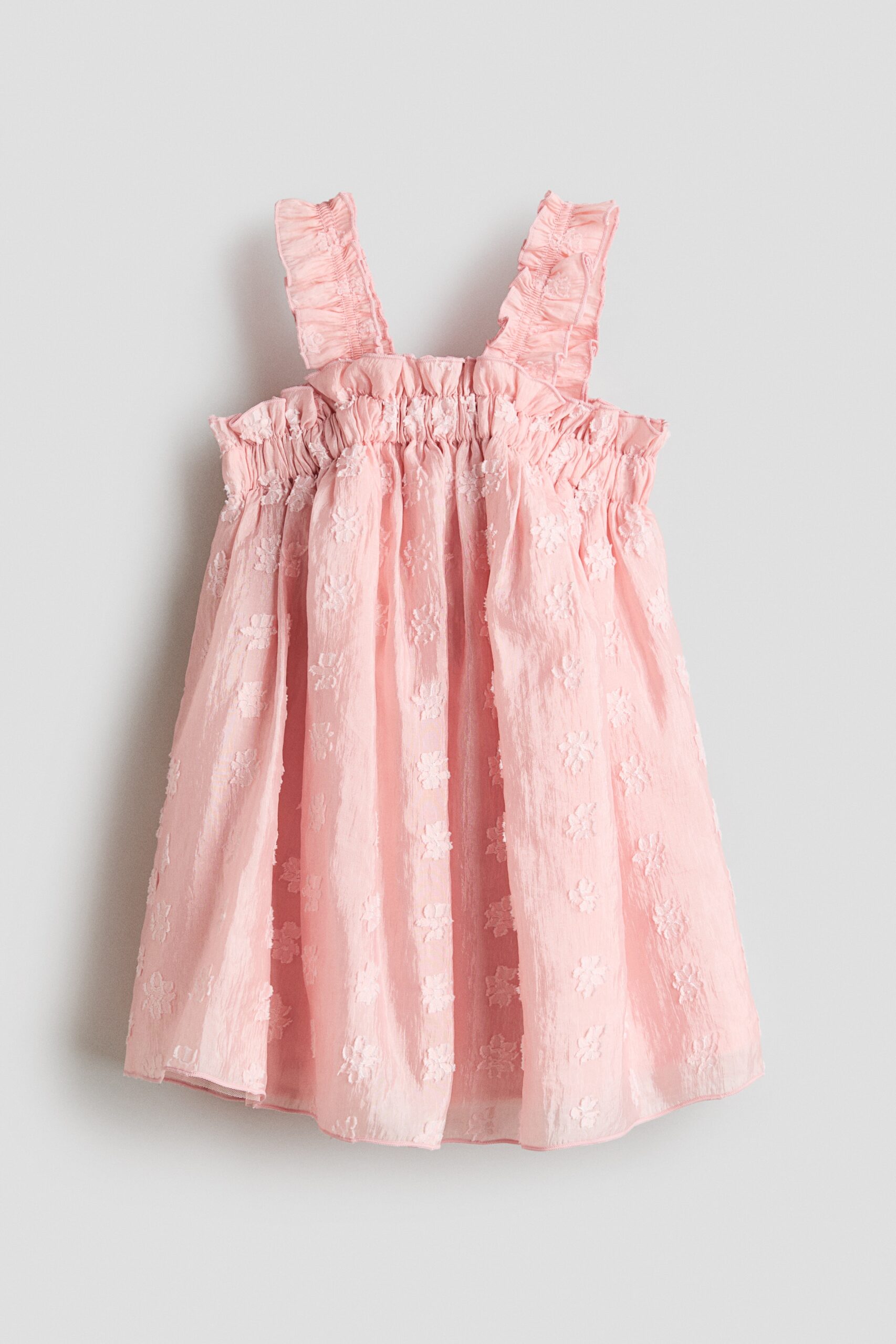 H & M - Jacquardjurk met volants - Lichtroze/Bloemen