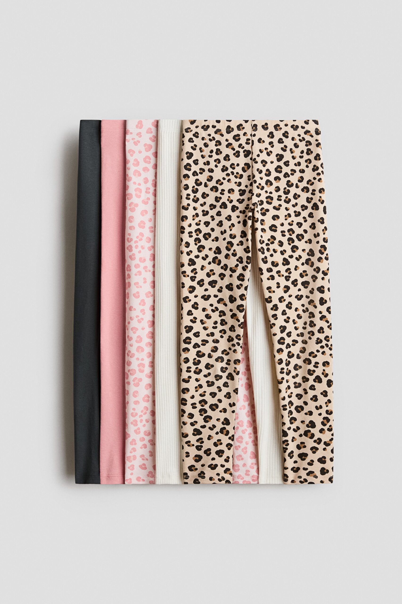 H & M - Set van 5 tricot leggings - Roze/Luipaarddessin