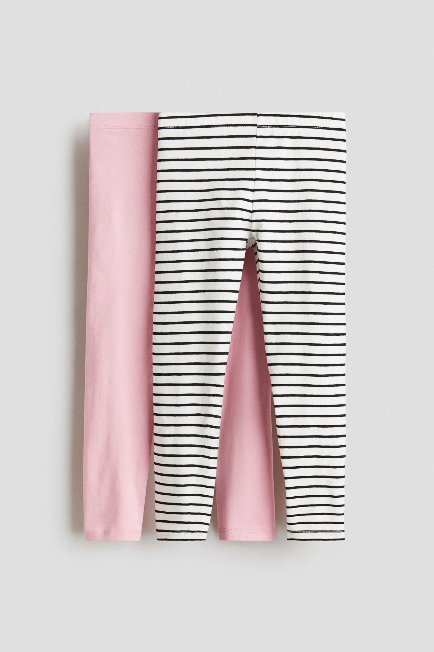 H & M - Set van 2 leggings - Roze/Gestreept