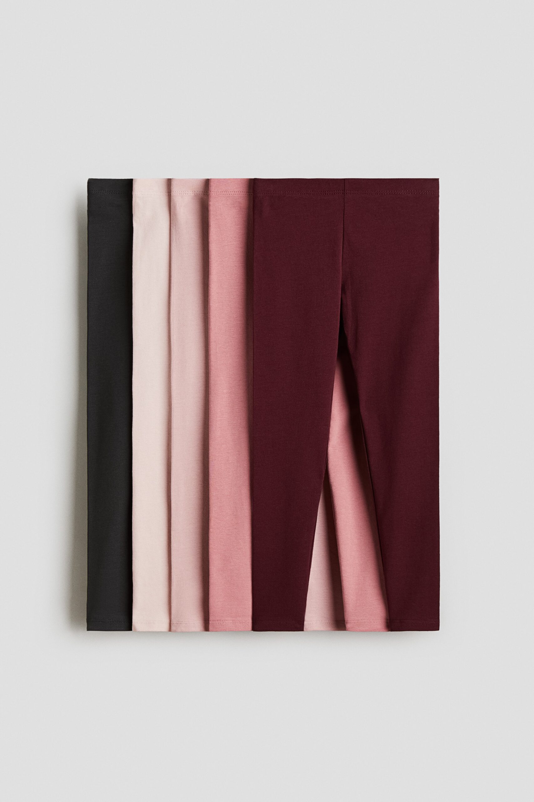 H & M - Set van 5 tricot leggings - Dusty Roze/Donkerrood