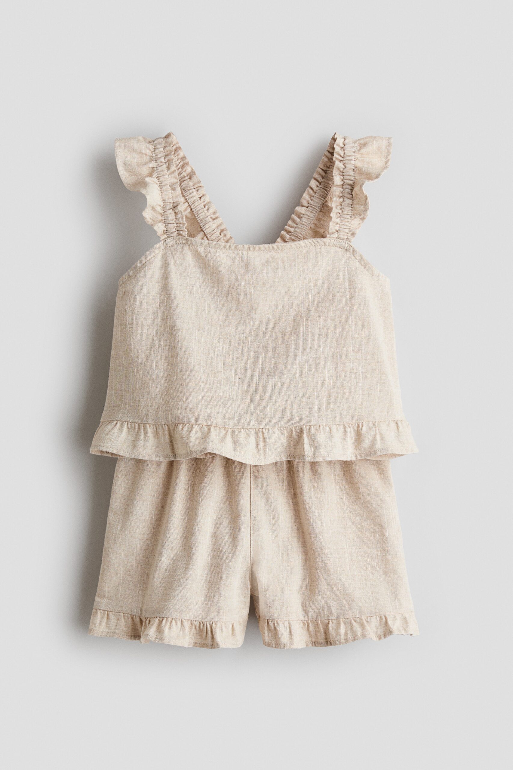 H & M - Tweedelige katoenen set met volants - Lichtbeige