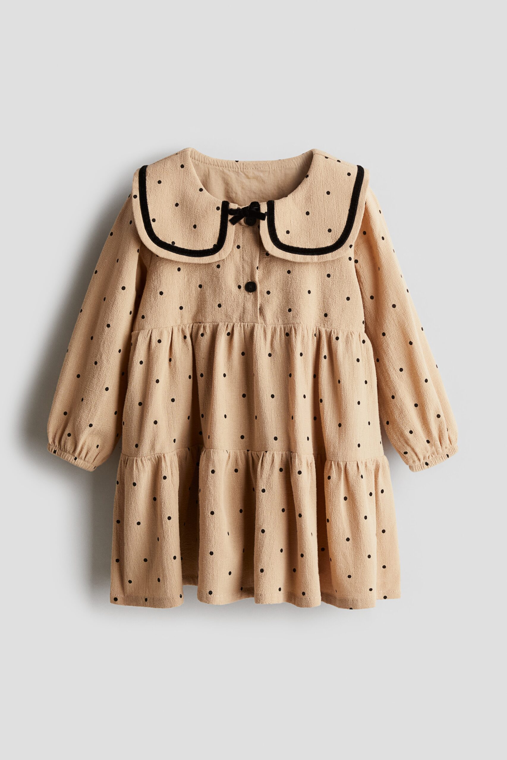 H & M - Katoenen jurk met kraag - Beige/Stippen