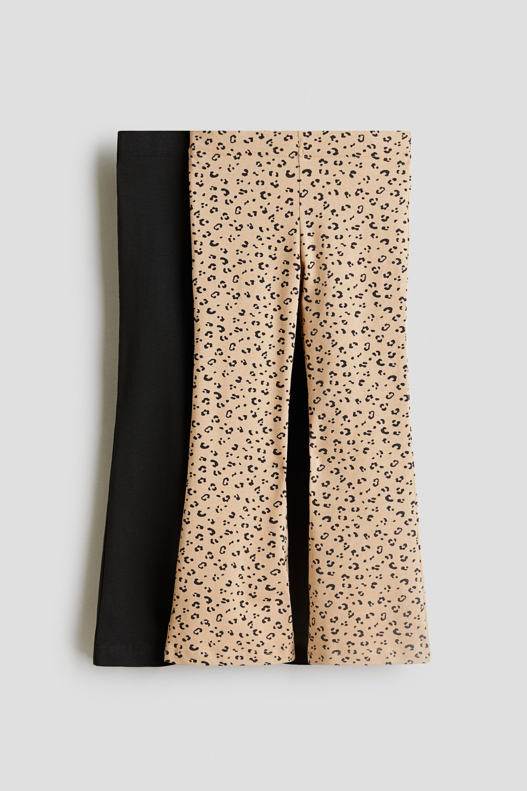 H & M - Set van 2 uitlopende tricot leggings - Beige/Leopard Print