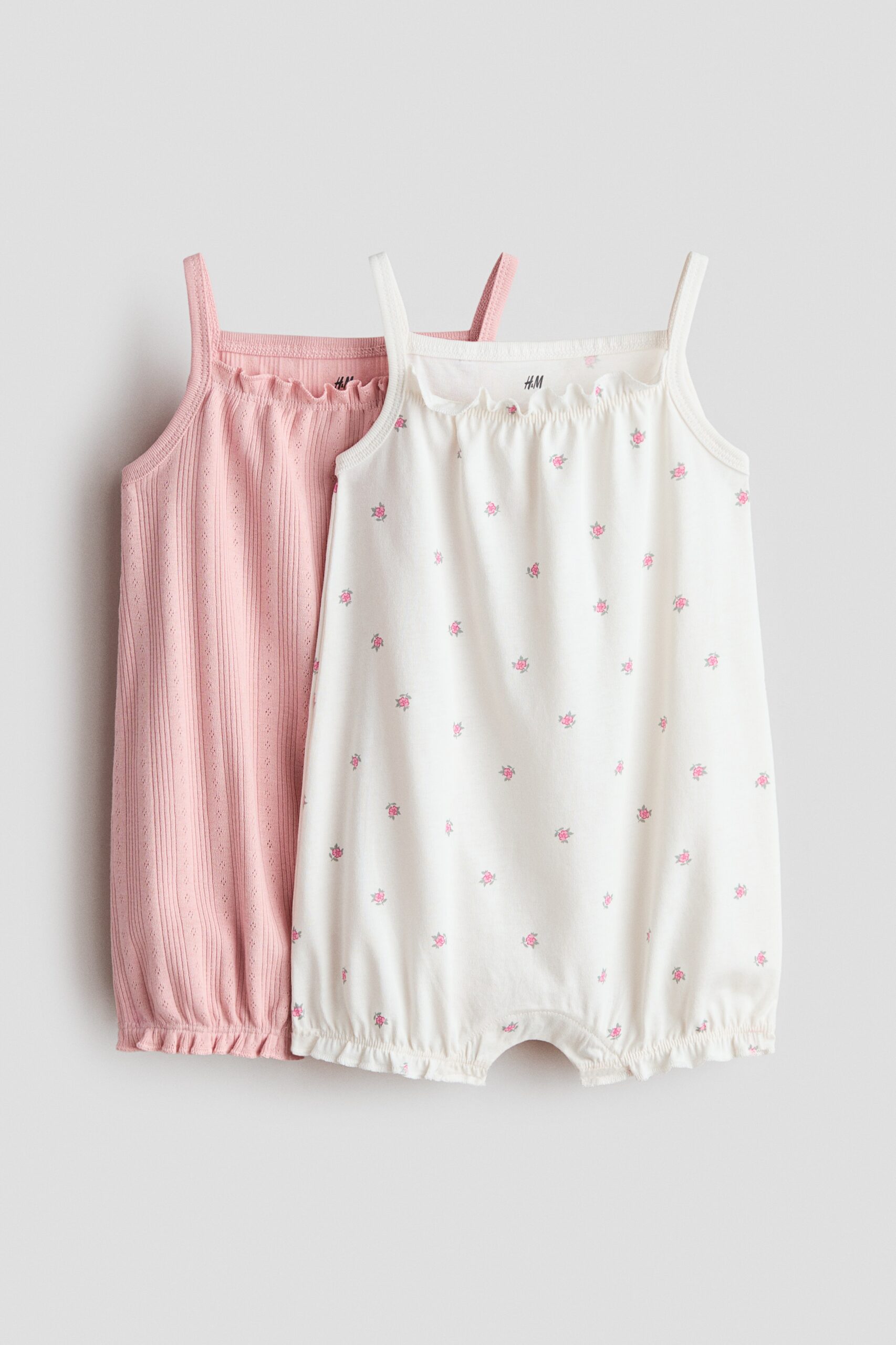 H & M - Set van 2 katoenen boxpakjes - Lichtroze/Bloemen