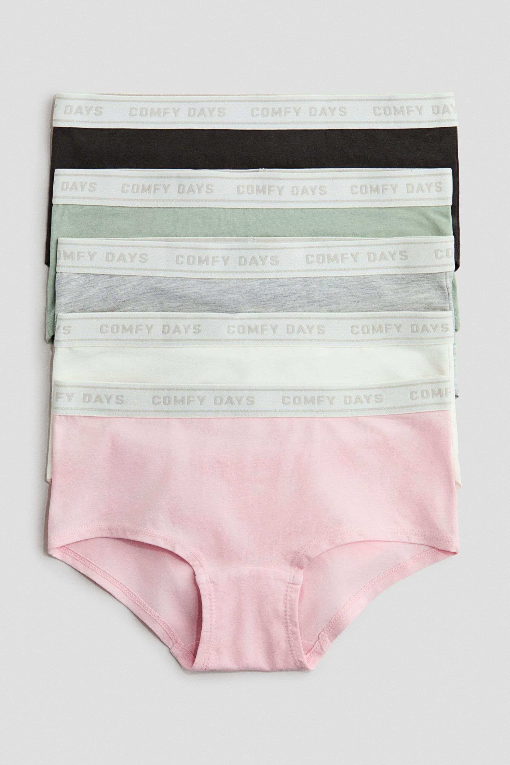 H & M - Set van 5 slips met tekstmotief - Hipster - Lichtroze/Roomwit/Groen
