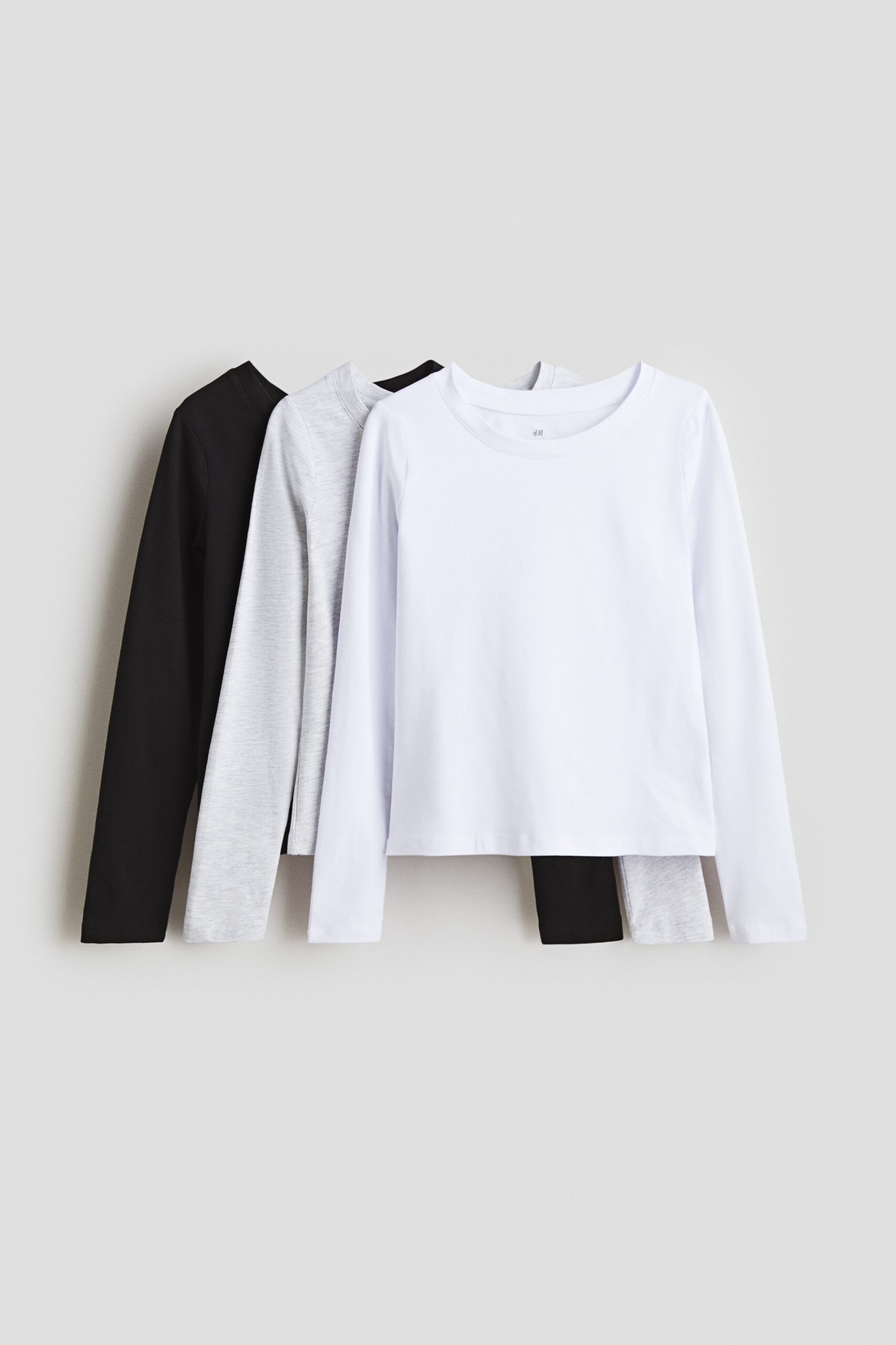 H & M - Set van 3 katoenen tops - Zwart/Grijs Gemêleerd/Wit