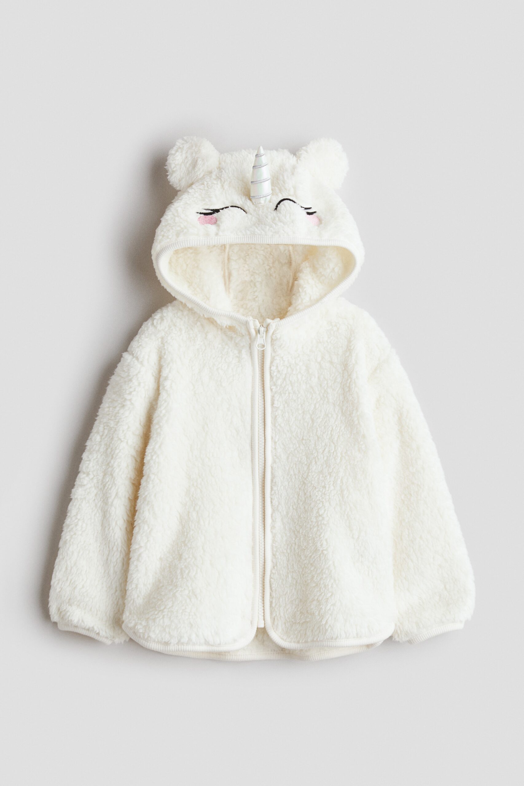 H & M - Teddy capuchonvest met ritssluiting - Wit/Eenhoorn