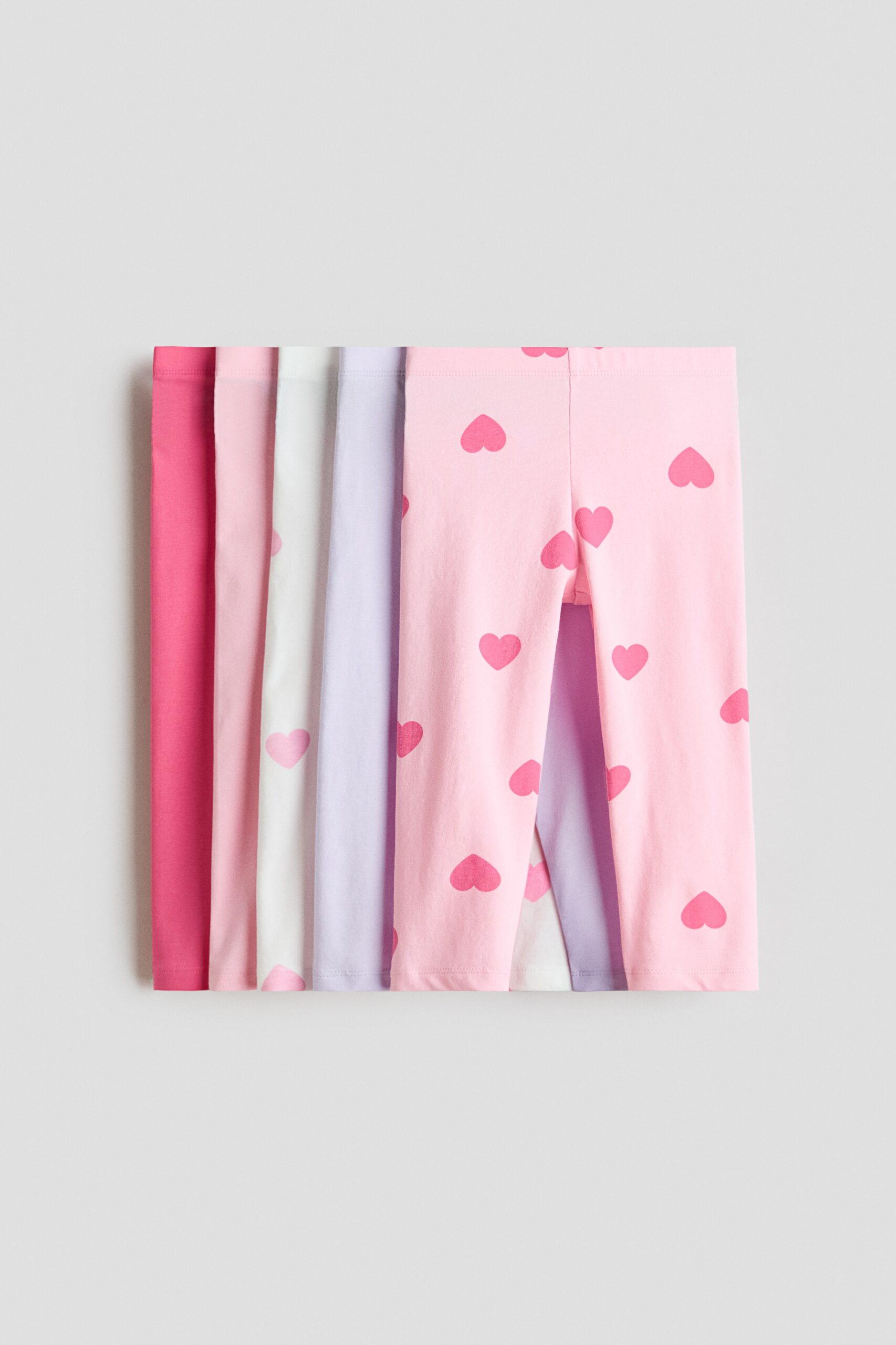 H & M - Set van 5 katoenen caprileggings - Lichtroze/Hartjes