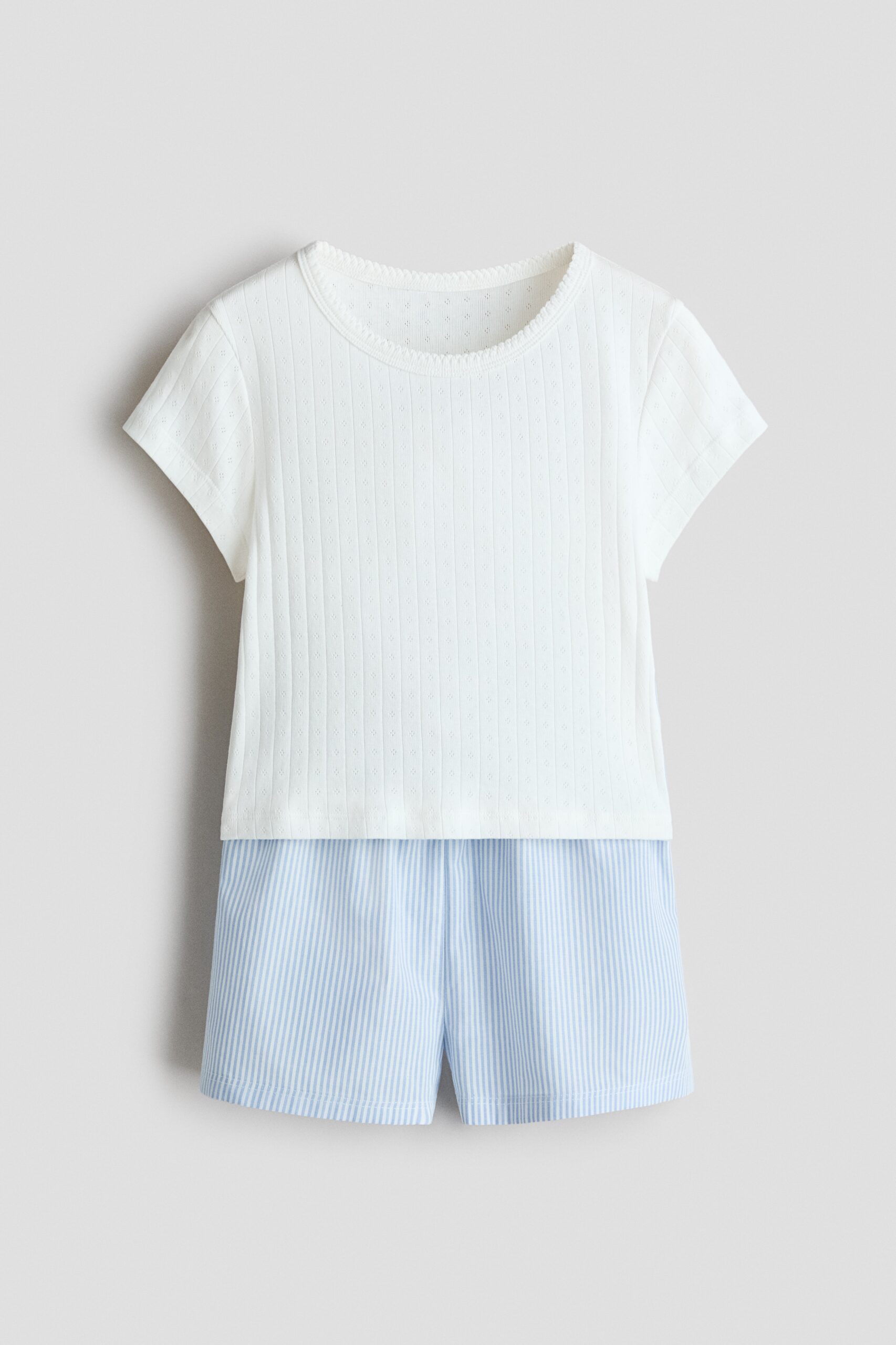H & M - Katoenen pyjama - Roomwit/Lichtblauw Gestreept