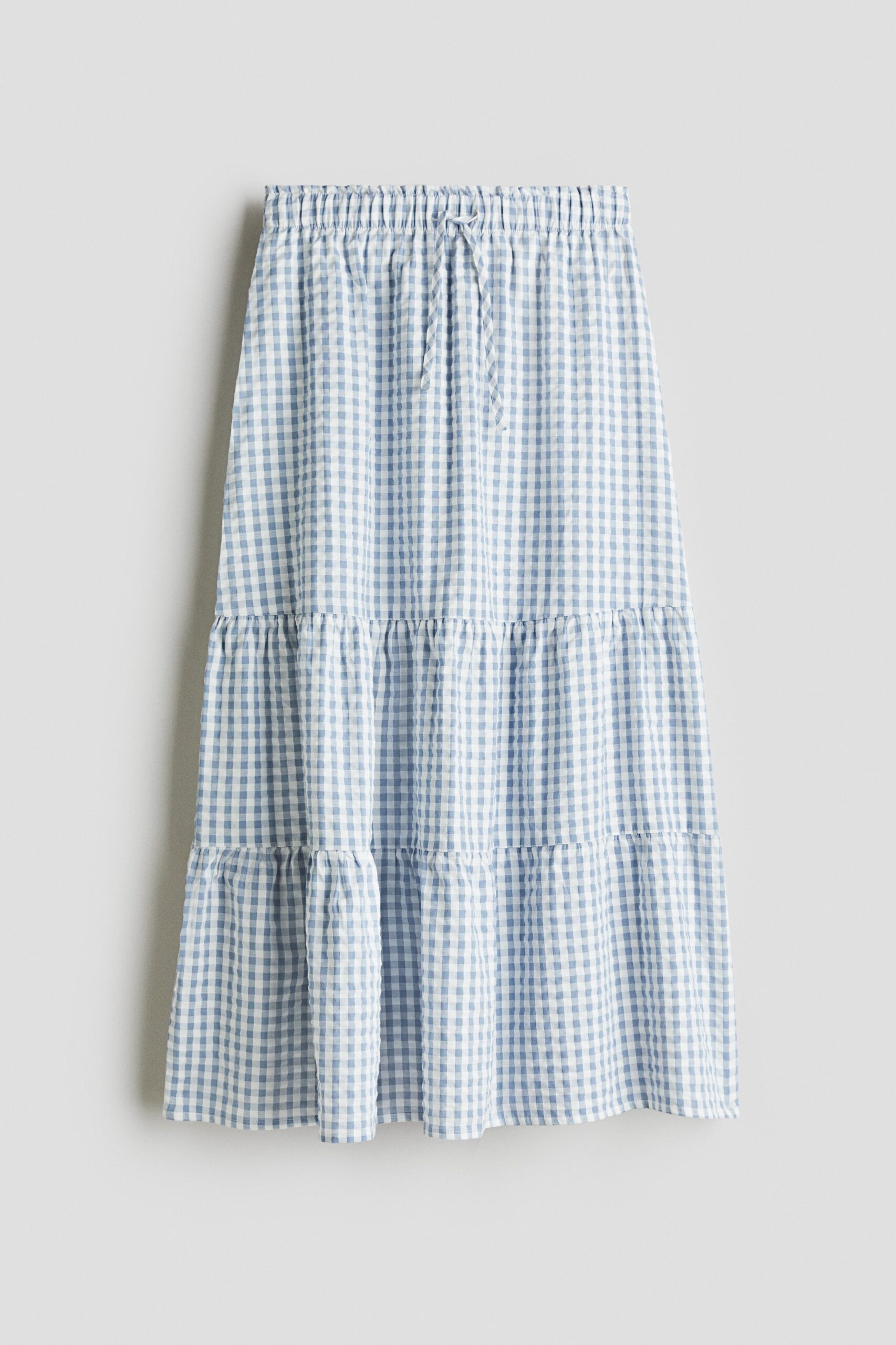 H & M - Katoenen volantrok - Lichtblauw/Gingham-Ruit