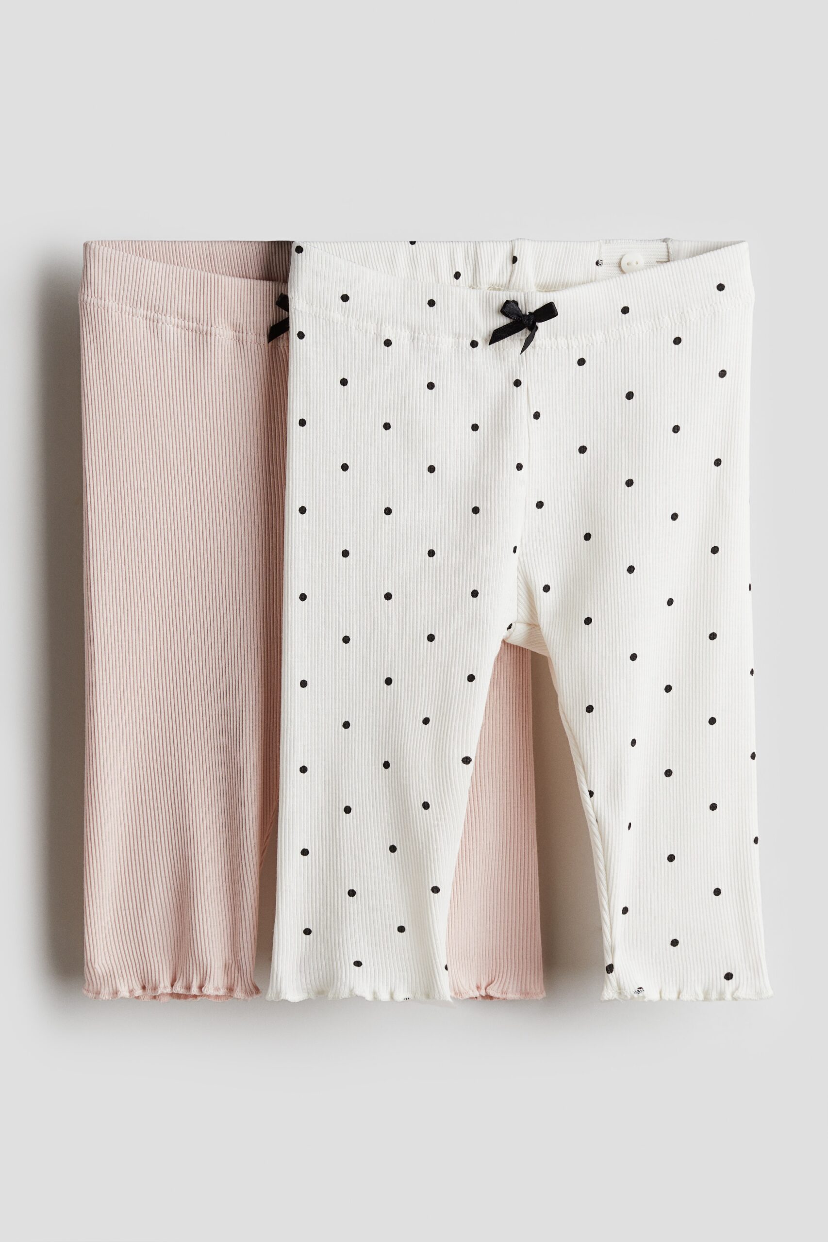 H & M - Set van 2 geribde katoenen leggings - Lichtroze/Stippen