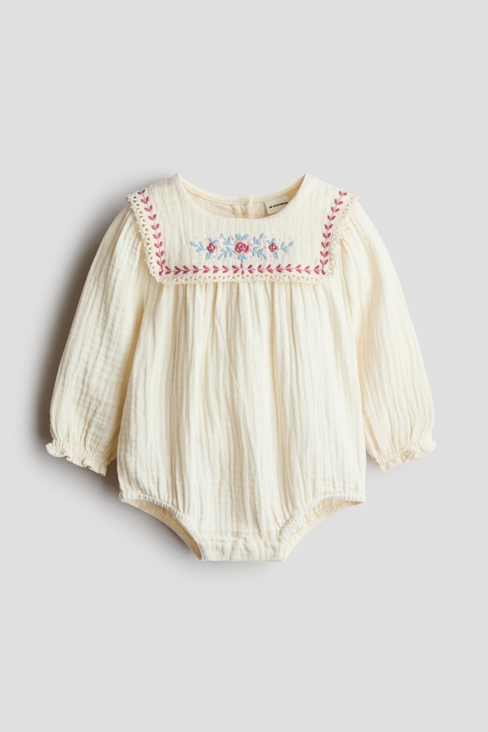 H & M - Katoenen boxpakje met borduursel - Roomwit/Bloemen