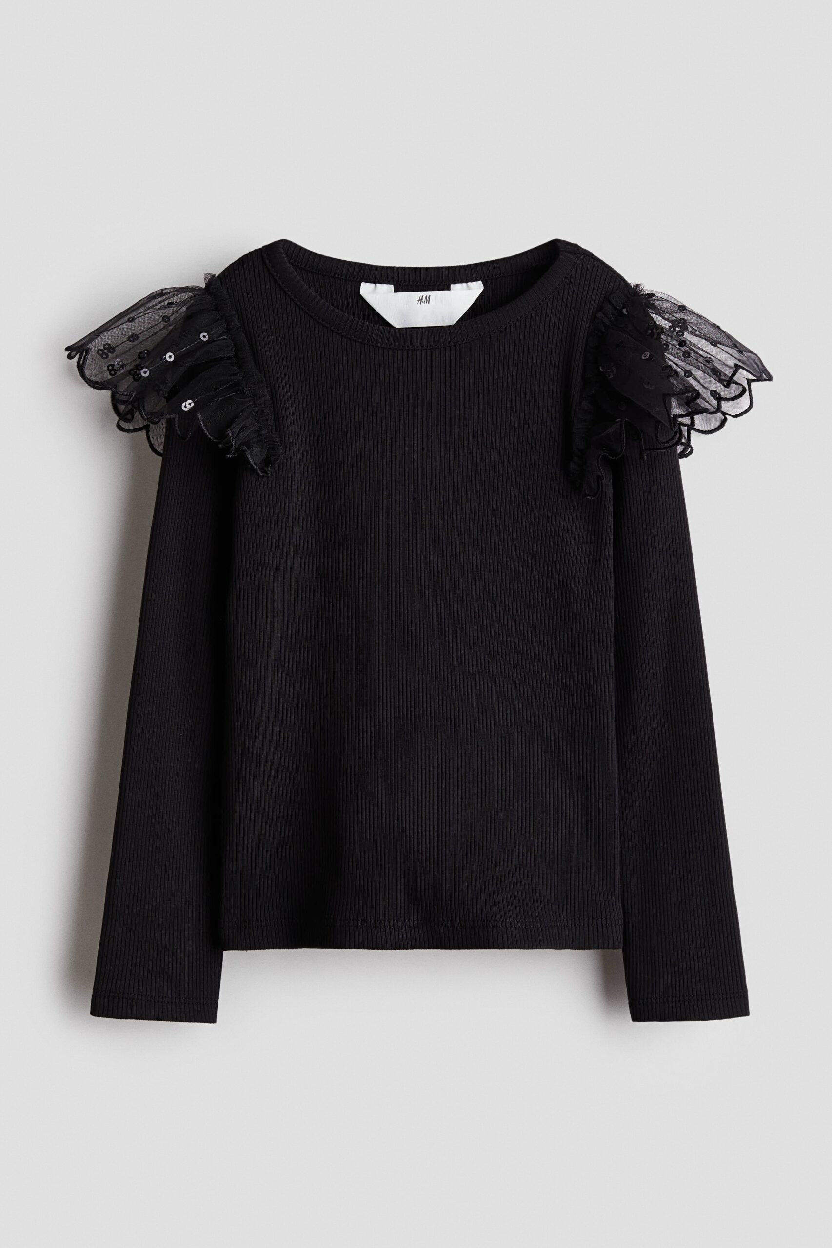 H & M - Katoenen top met tule - Zwart