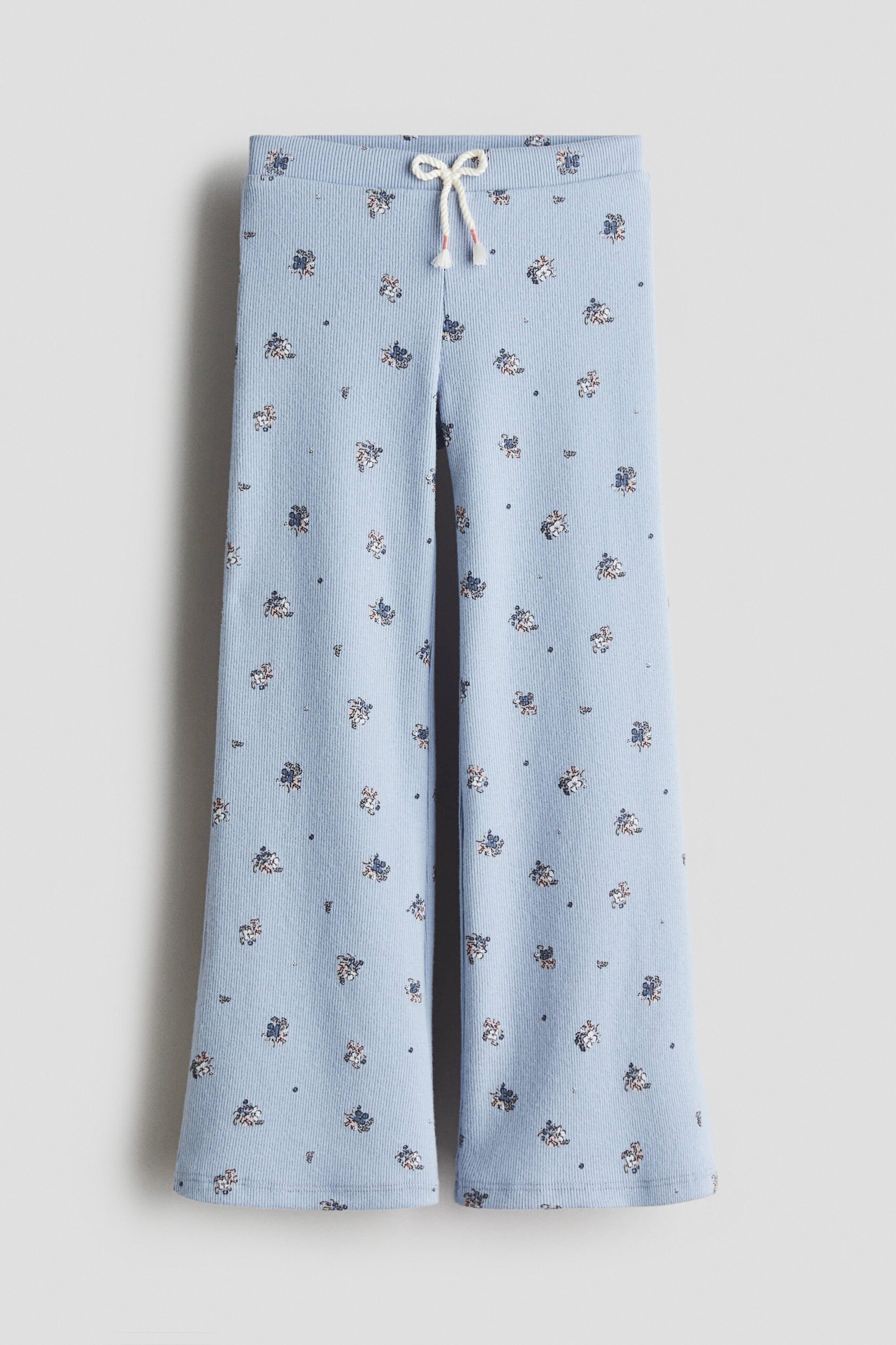 H & M - Legging van ribtricot - Lichtblauw/Bloemen