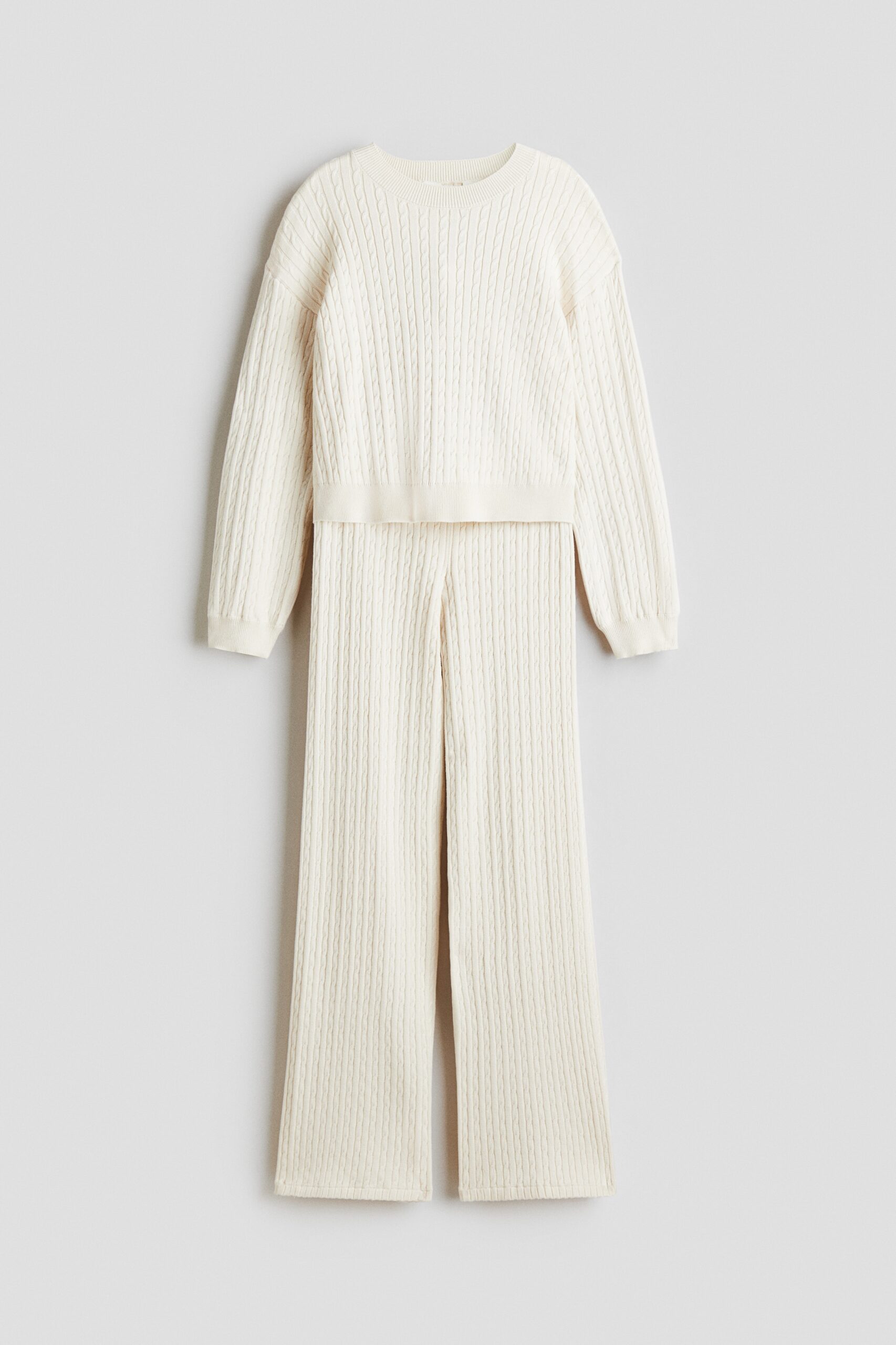 H & M - Tweedelige kabelgebreide set - Roomwit