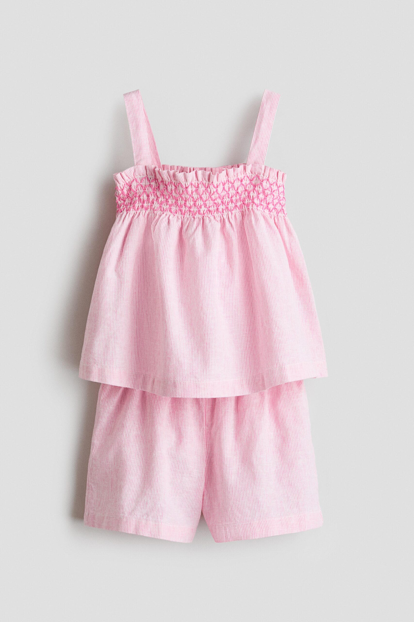 H & M - Tweedelige set van linnenmix - Roze/Wit Gestreept