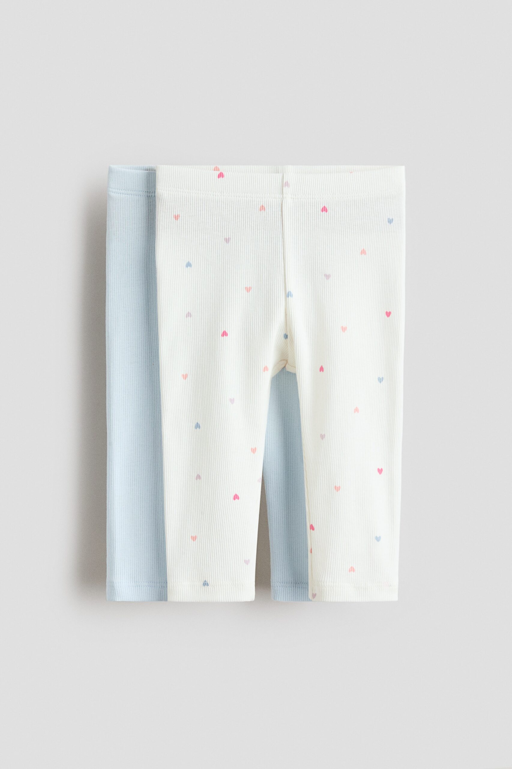 H & M - Set van 2 leggings - Lichtblauw/Hartjes