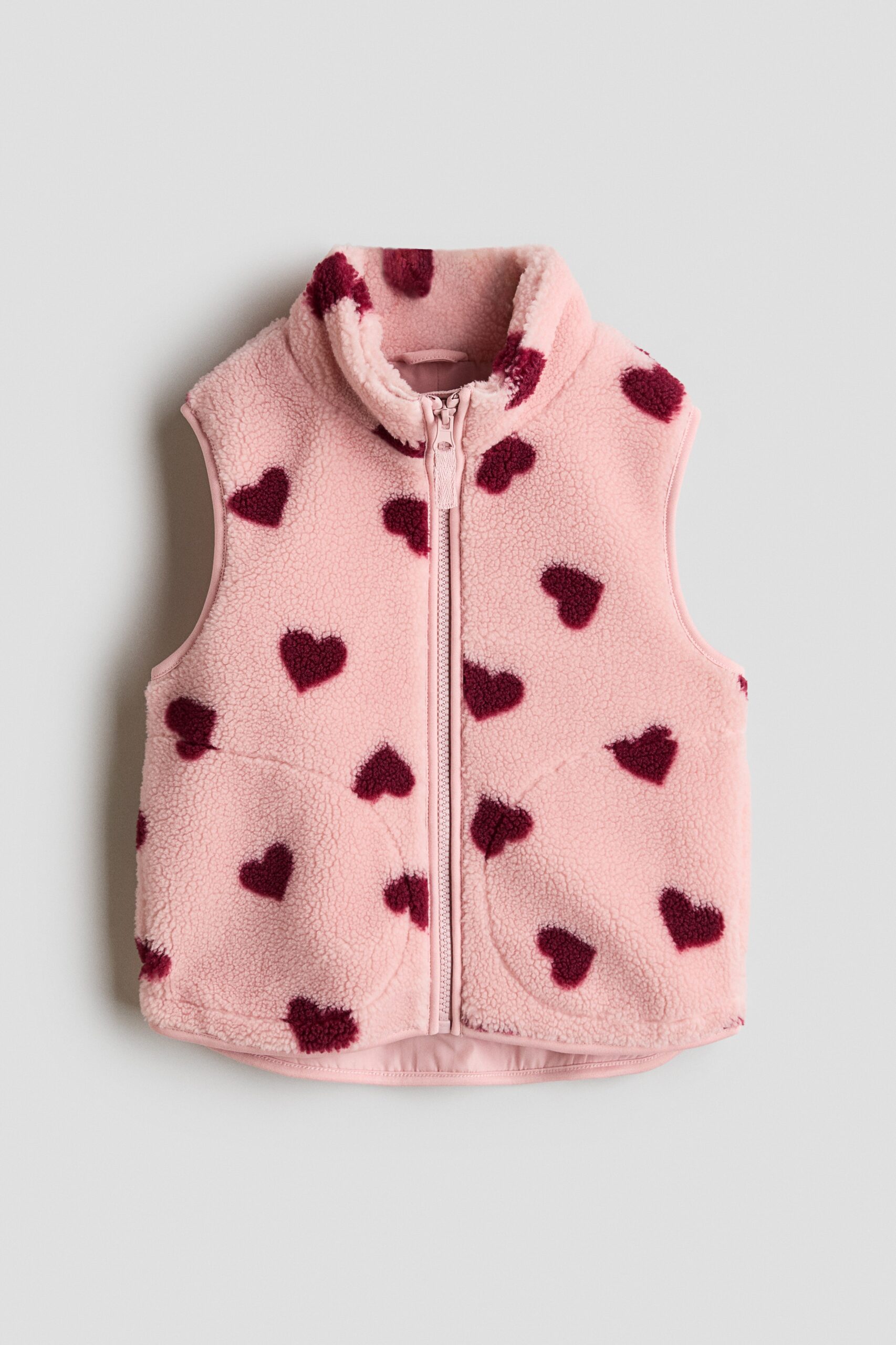 H & M - Teddy bodywarmer met dessin - Lichtroze/Hartjes