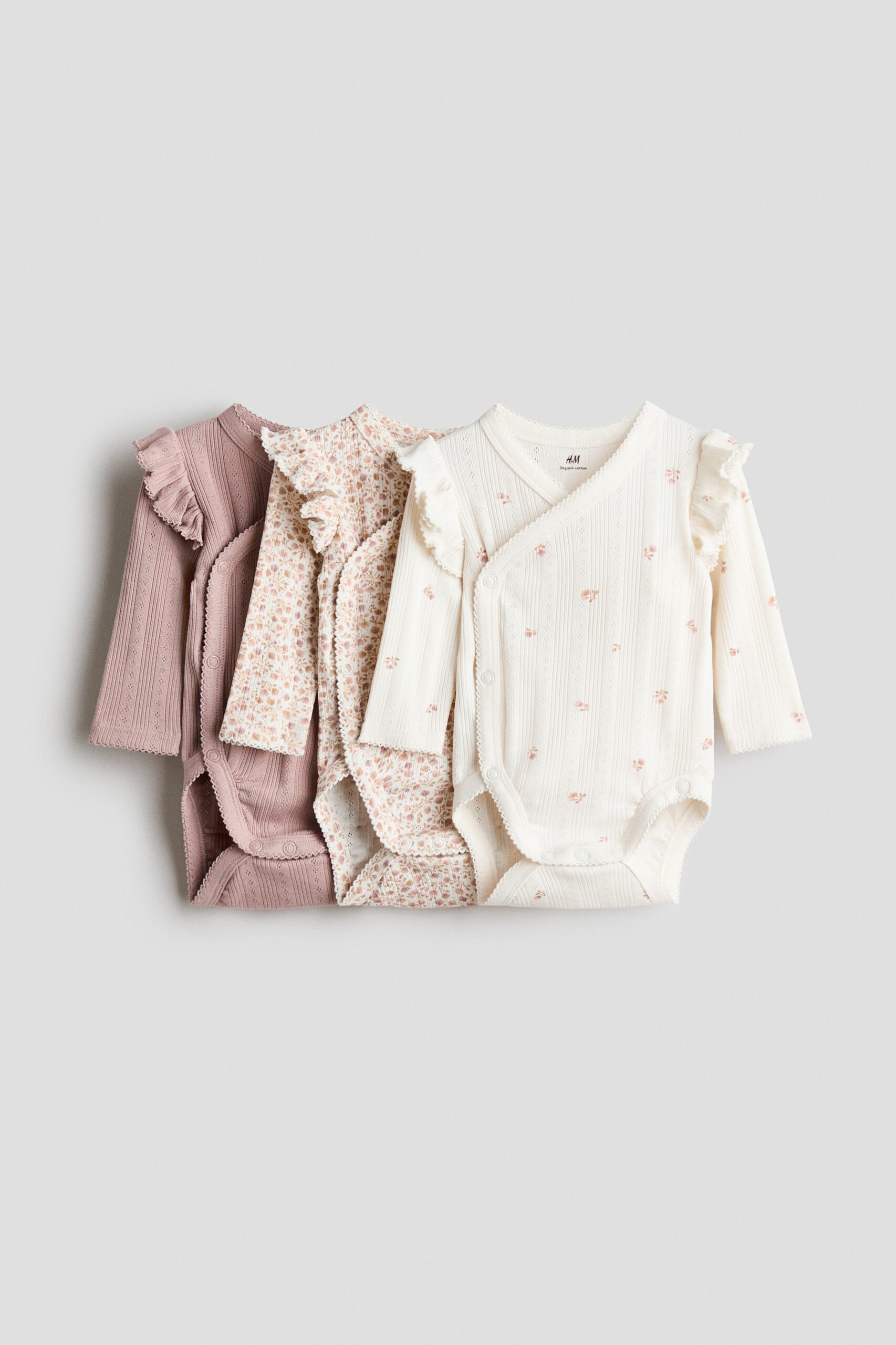 H & M - Set van 3 overslagrompers met pointelledessin - Dusty Roze/Bloemen