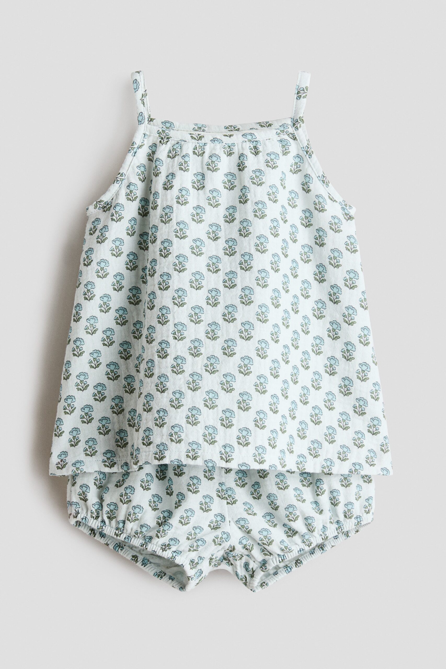 H & M - Tweedelige set van katoenen mousseline - Lichtturkoois/Bloemen