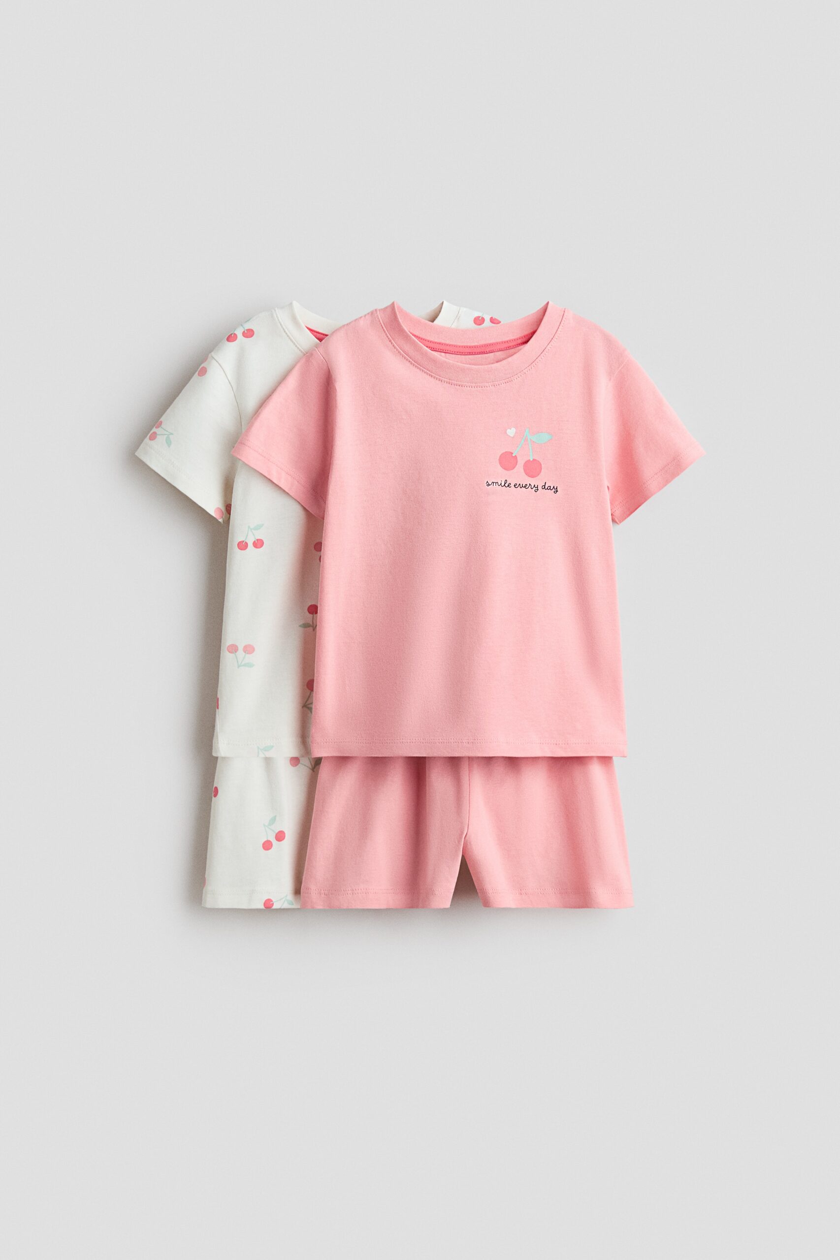 H & M - Set van 2 katoenen pyjama's met print - Lichtroze/Kersen