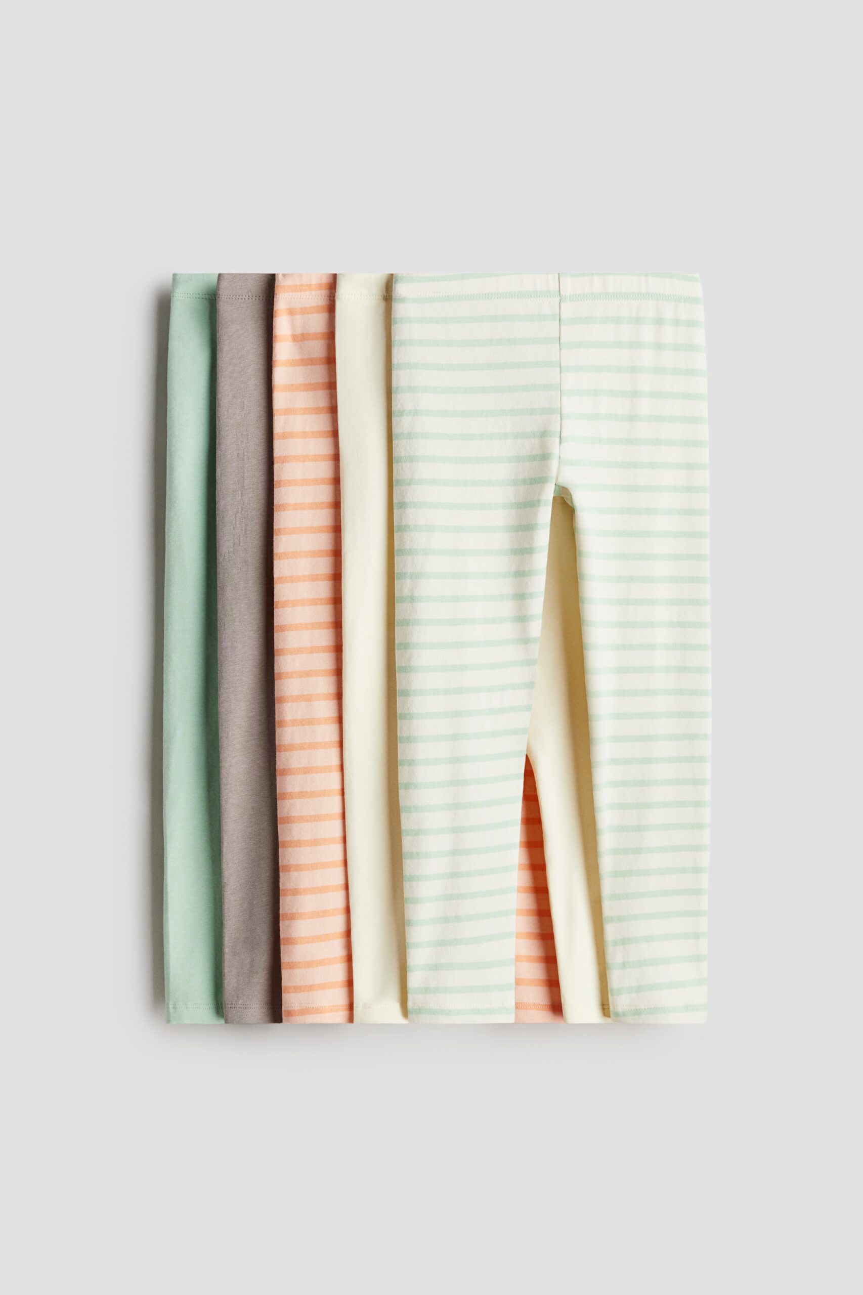 H & M - Set van 5 tricot leggings - Perzik/Groen Gestreept