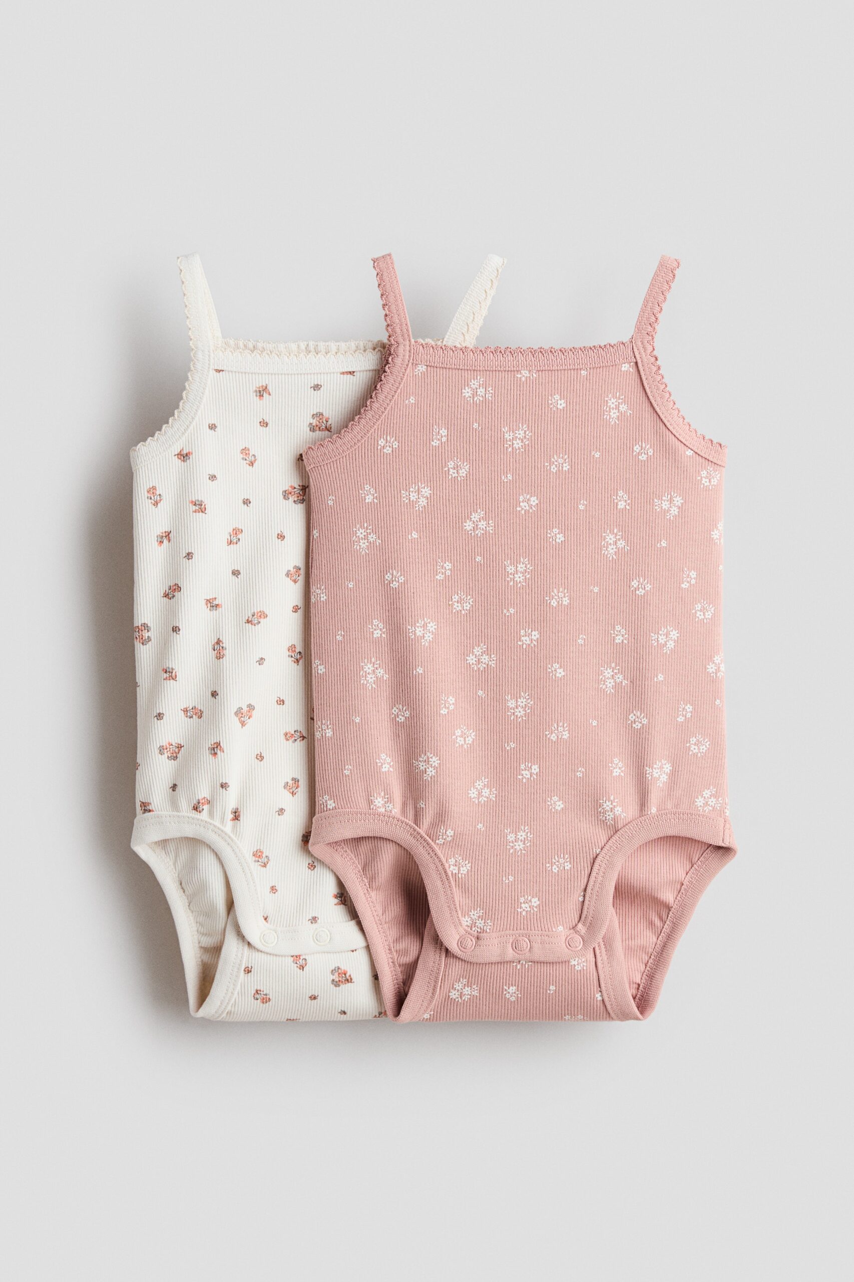 H & M - Set van 2 katoenen rompers - Dusty Lichtroze/Bloemen
