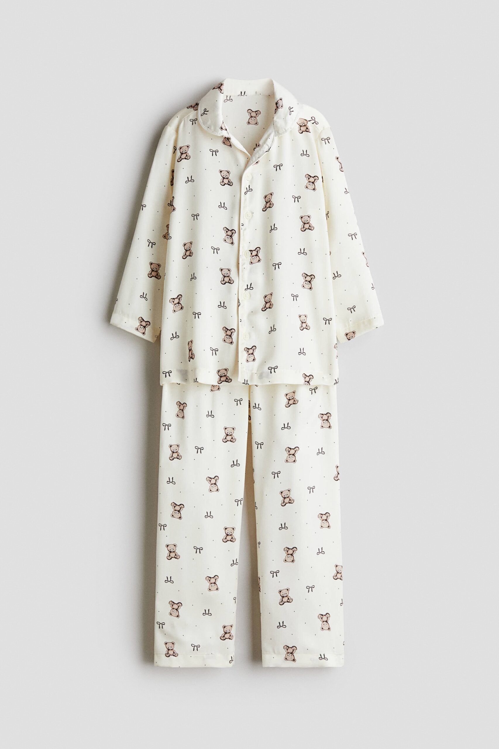 H & M - Satijnen pyjama met geprint dessin - Wit/Teddyberen