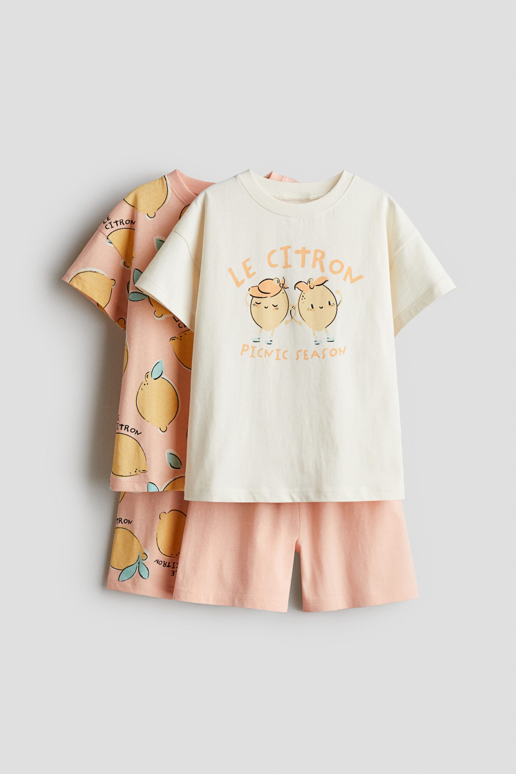 H & M - Set van 2 katoenen pyjama's - Perzikroze/Citroenen