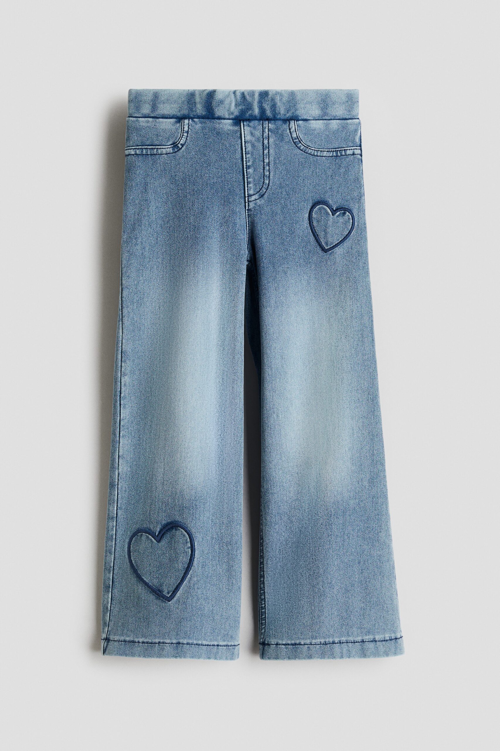 H & M - Wijde broek met denimlook - Licht Denimblauw/Hartjes