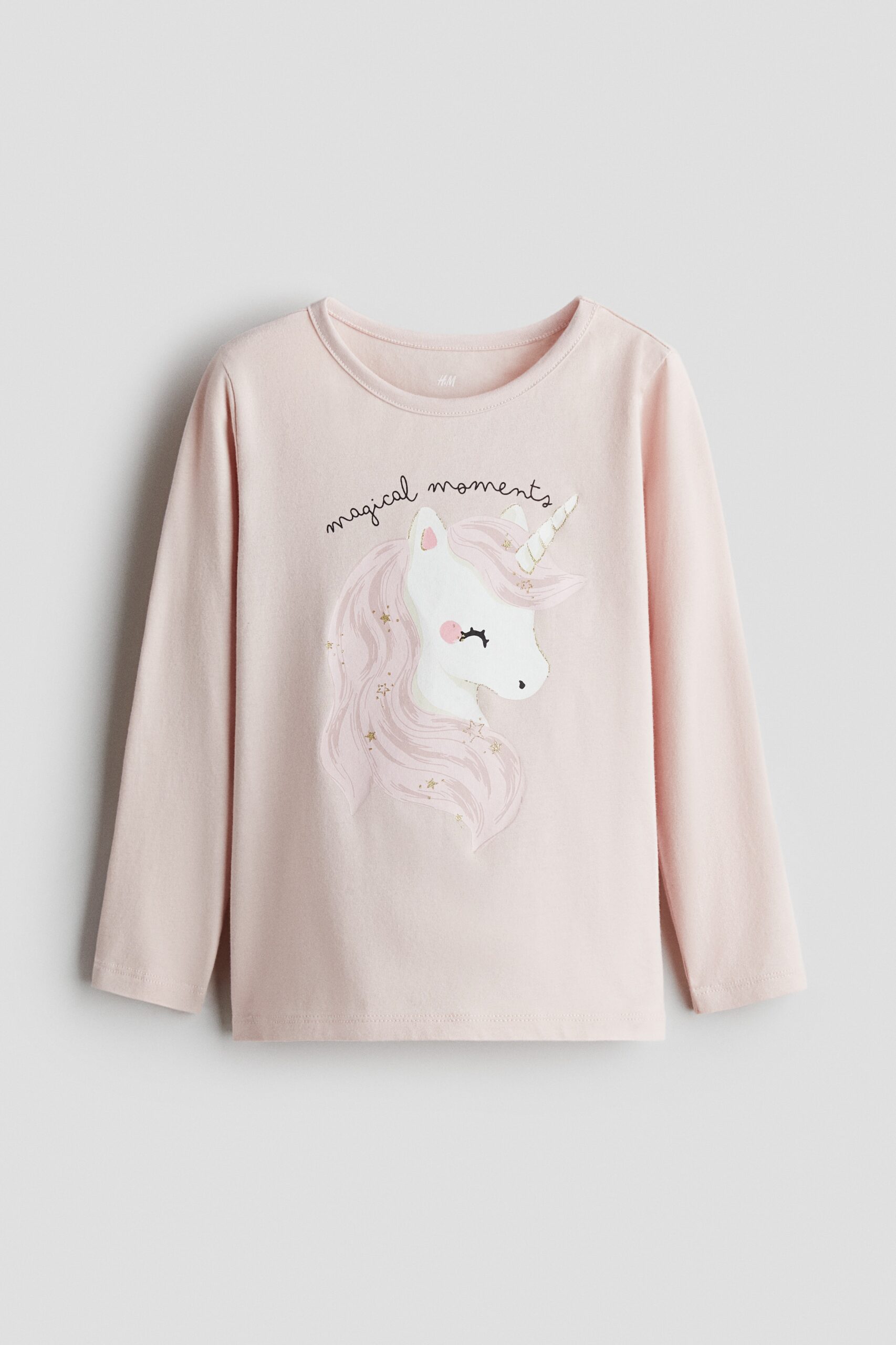 H & M - Tricot top met print - Lichtroze/Eenhoorn