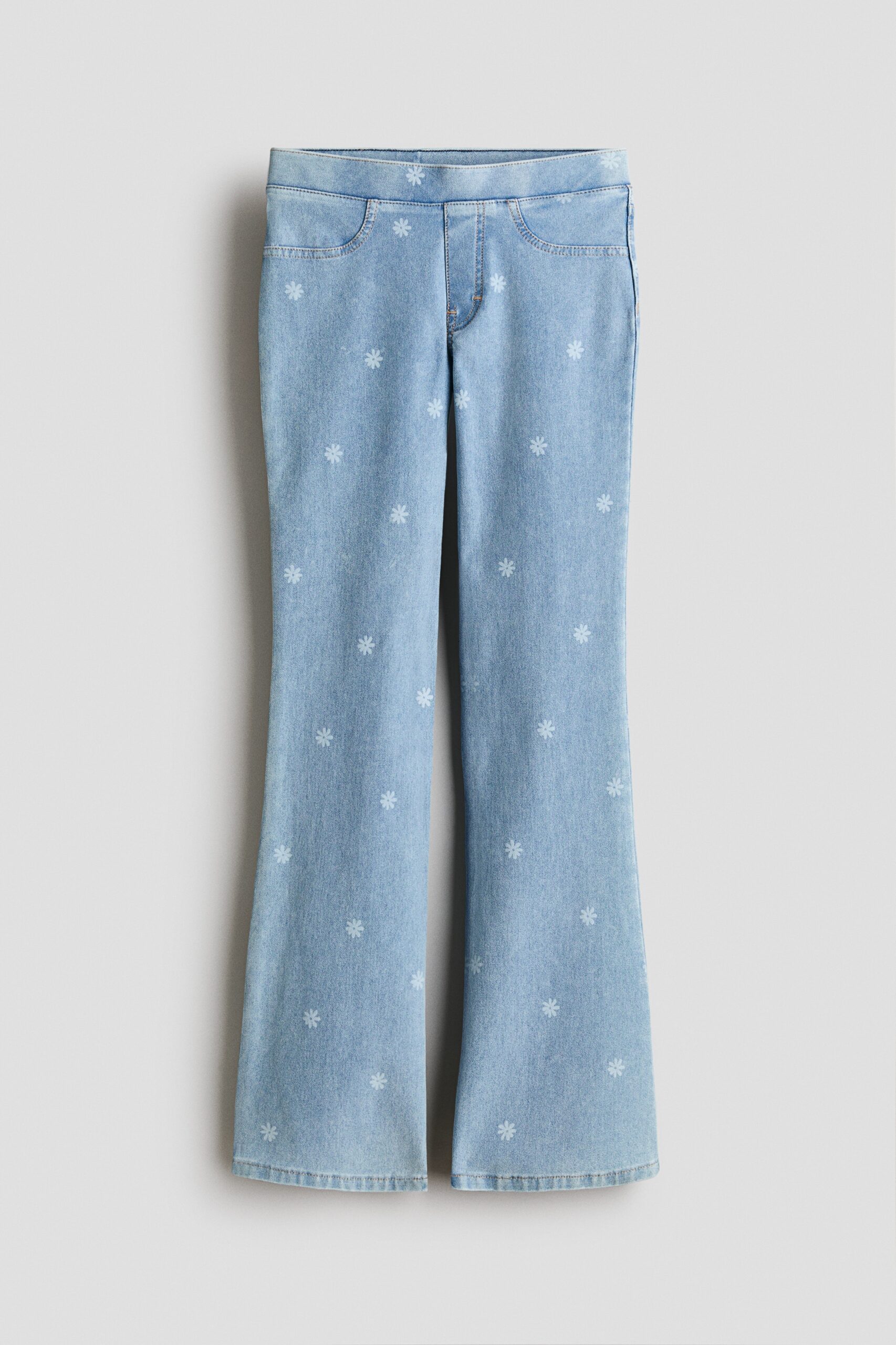H & M - Flared jegging met denimlook - Licht Denimblauw/Bloemen
