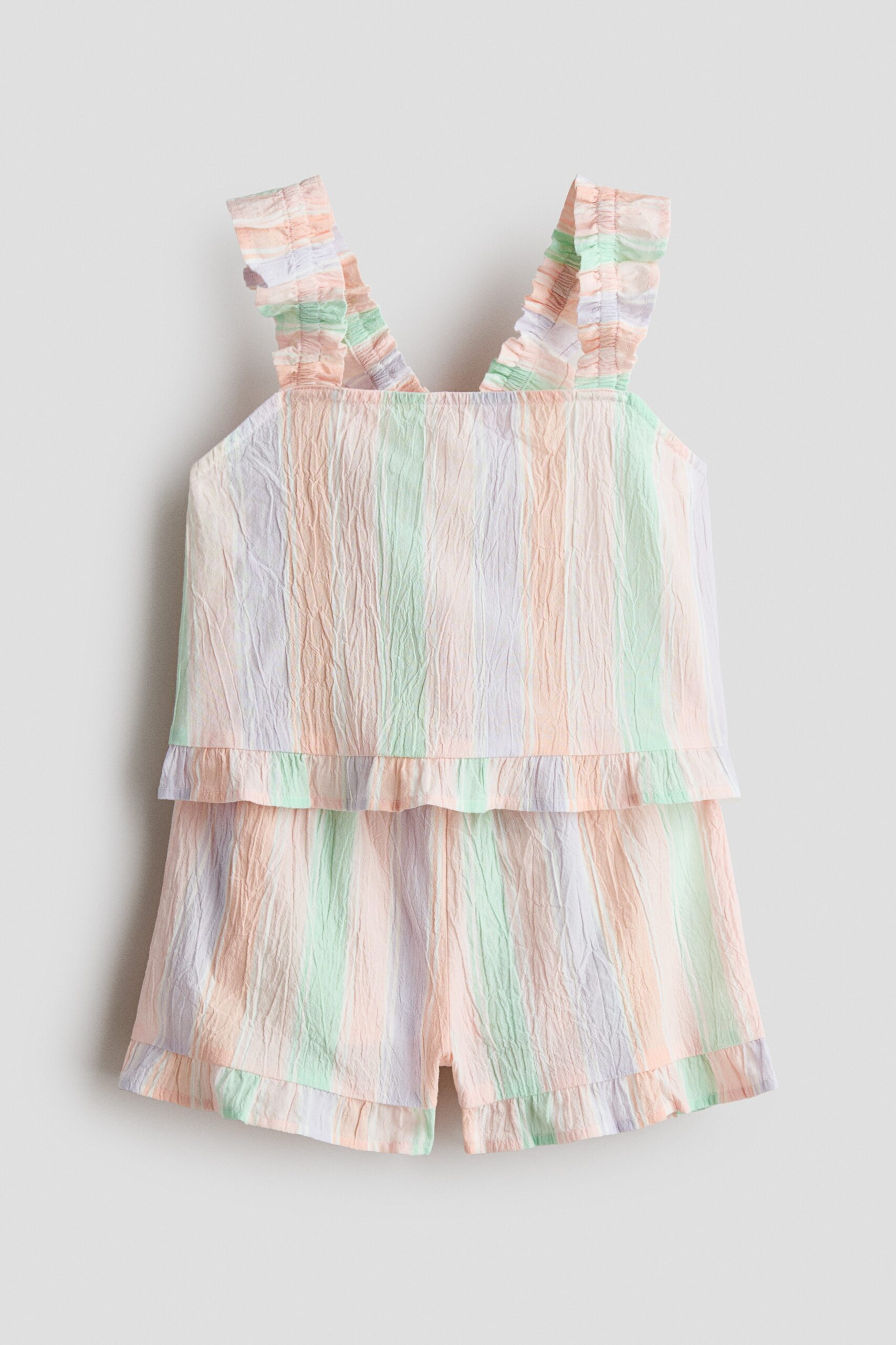 H & M - Tweedelige katoenen set met volants - Meerkleurig/Gestreept