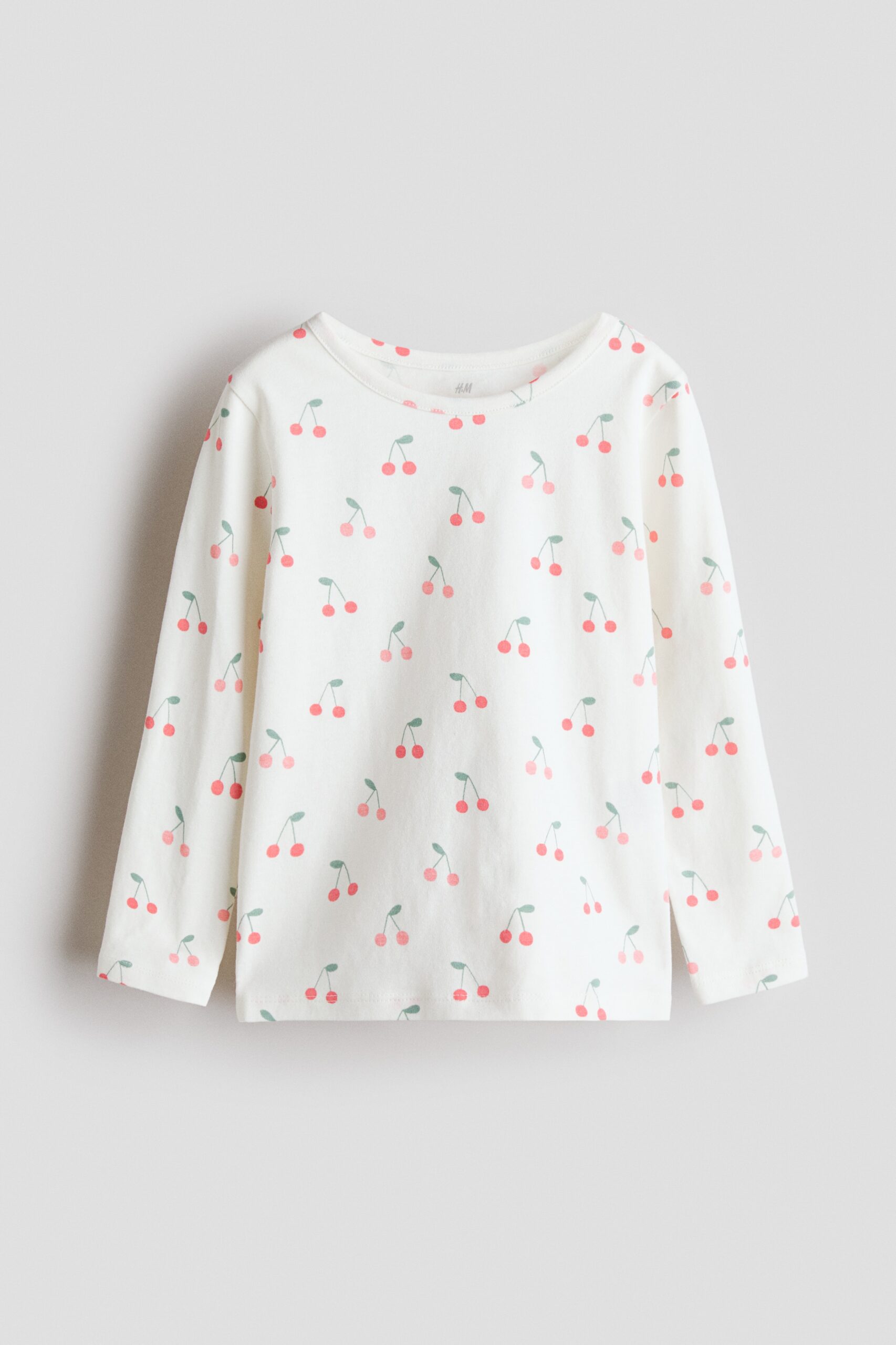 H & M - Tricot top met print - Wit/Kersen