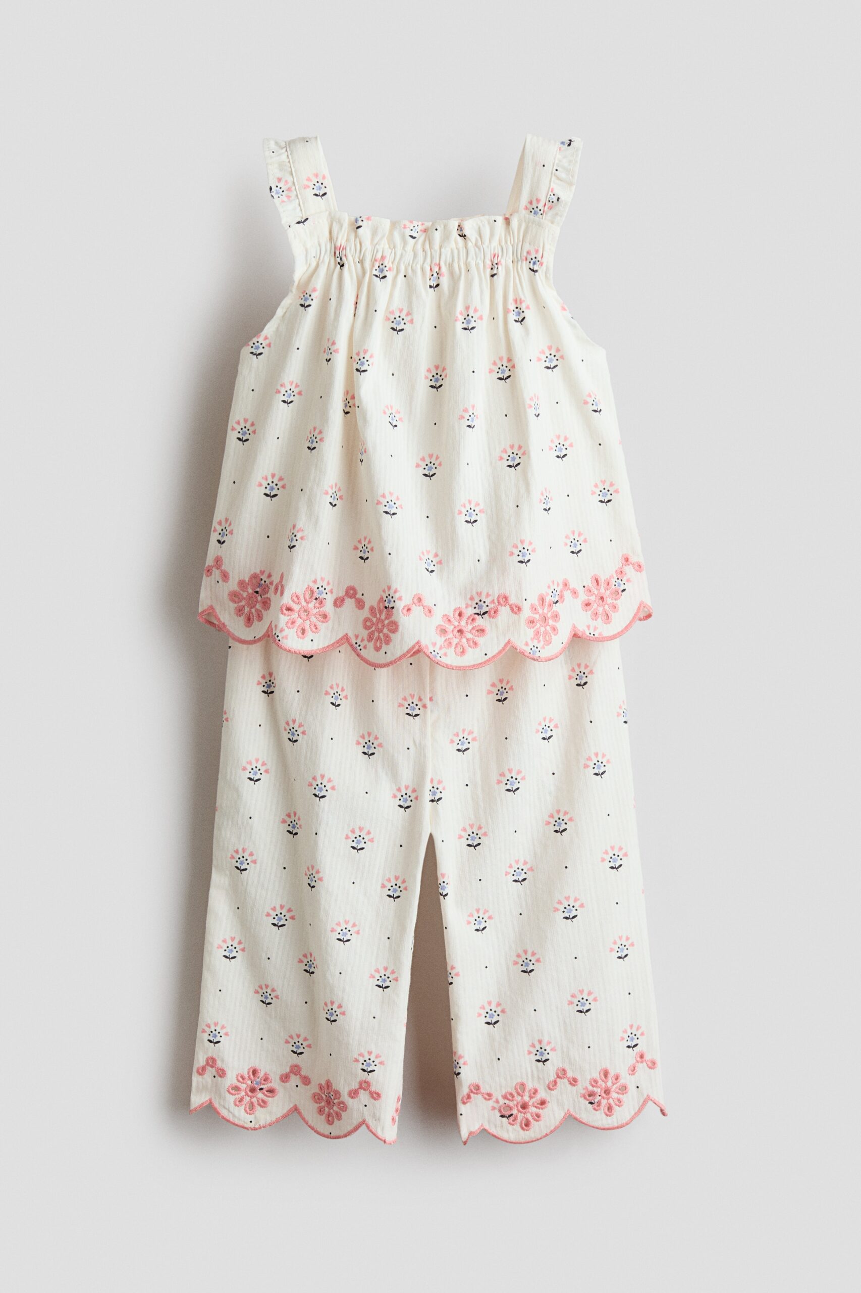 H & M - Tweedelige katoenen set met print - Wit/Bloemen